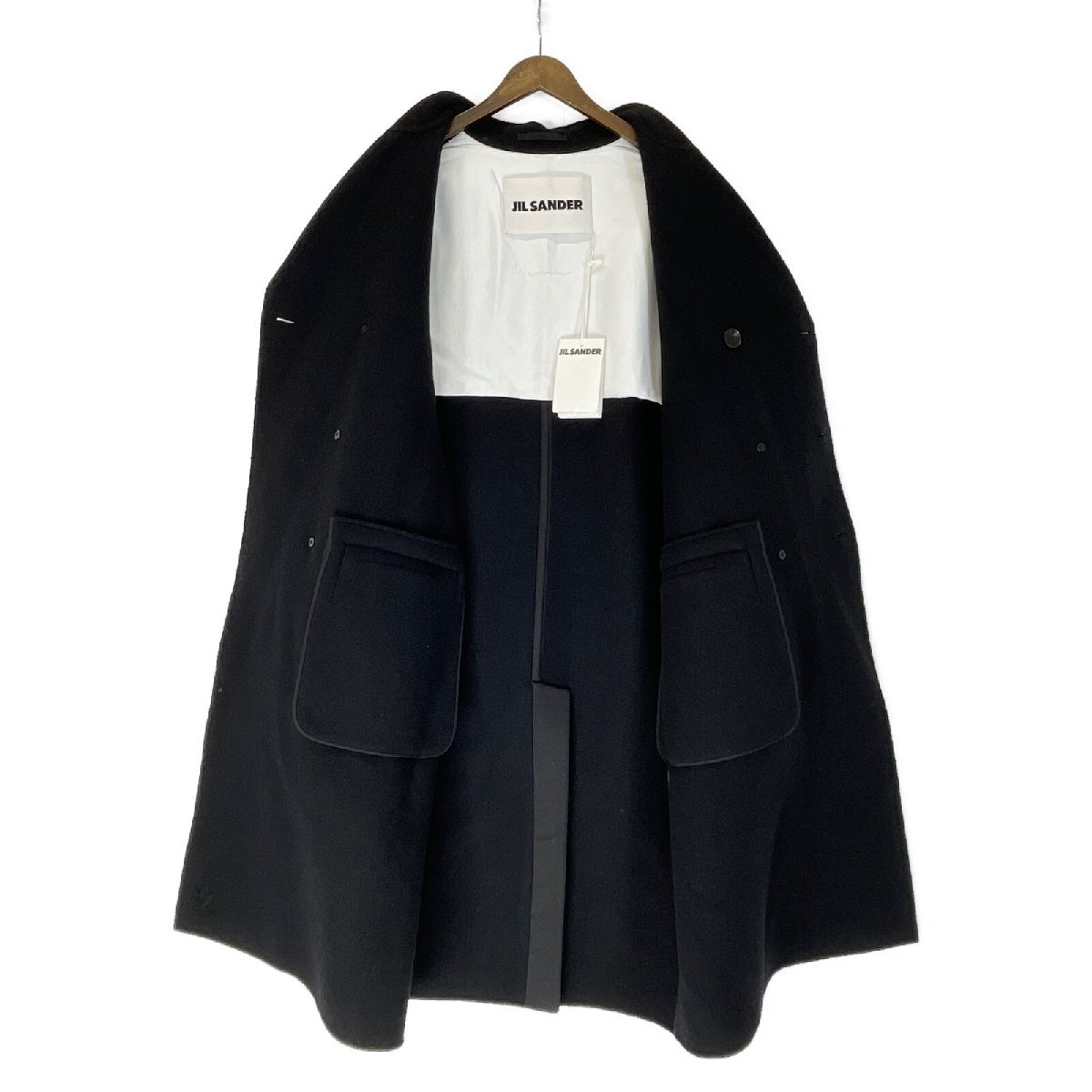 美品/国内正規/23AW JIL SANDER ジルサンダー 02PR 23 2597/1 バージンウール ダブルブレスト コート 48 ブラック メンズ_画像4