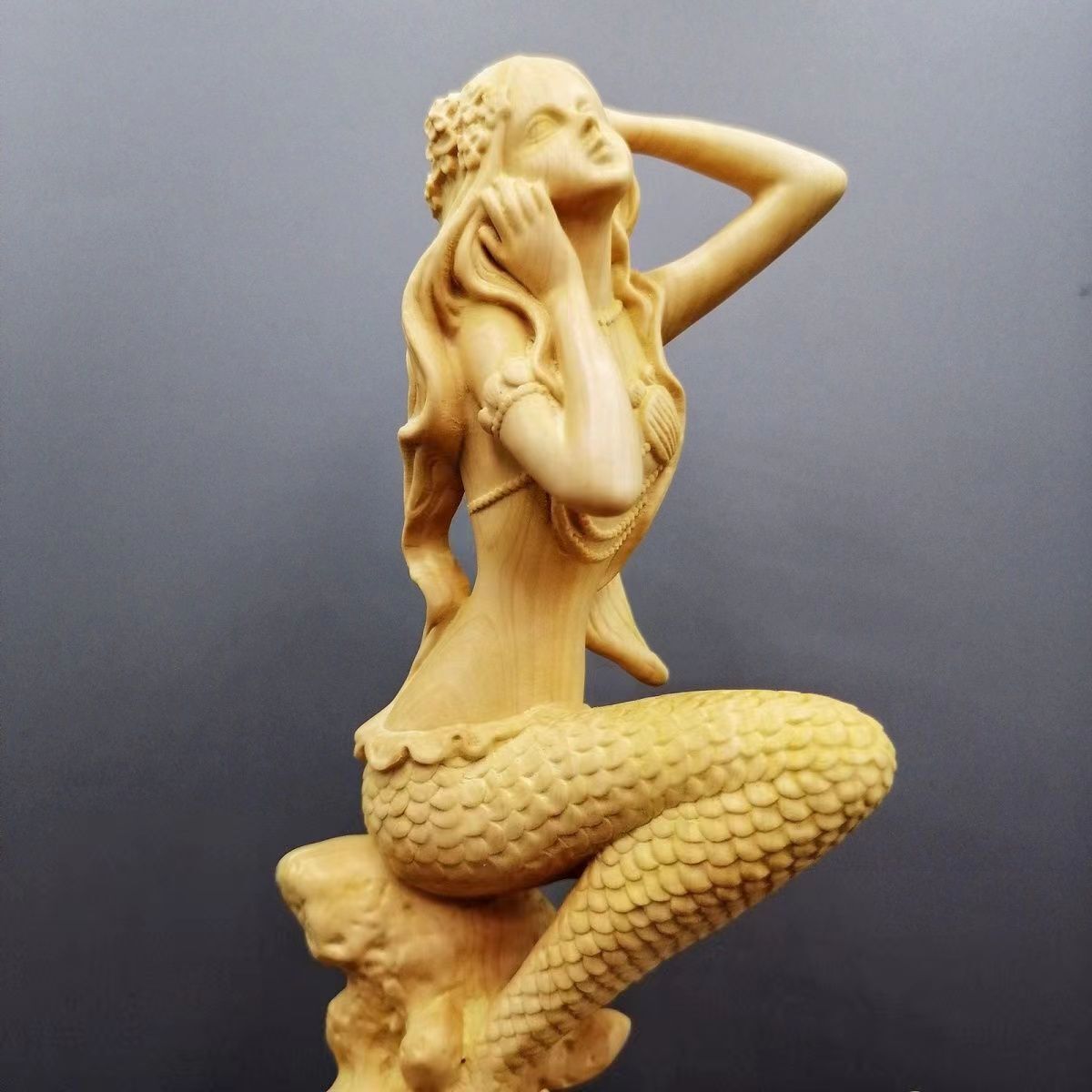 木彫り人魚姫置物実木彫刻_画像3