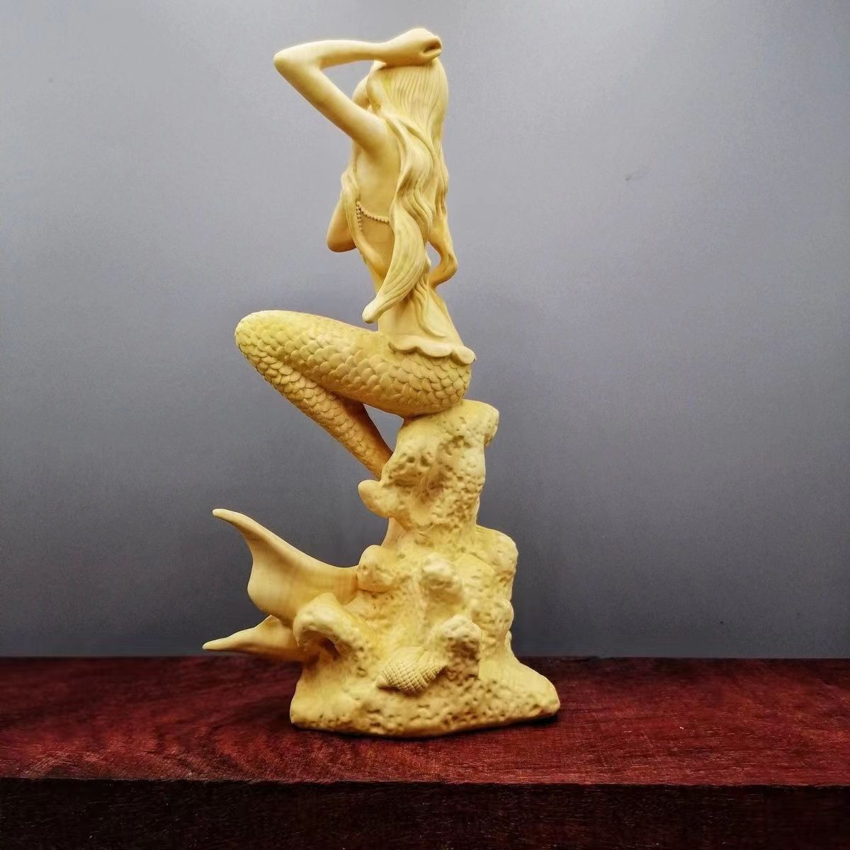 木彫り人魚姫置物実木彫刻_画像2
