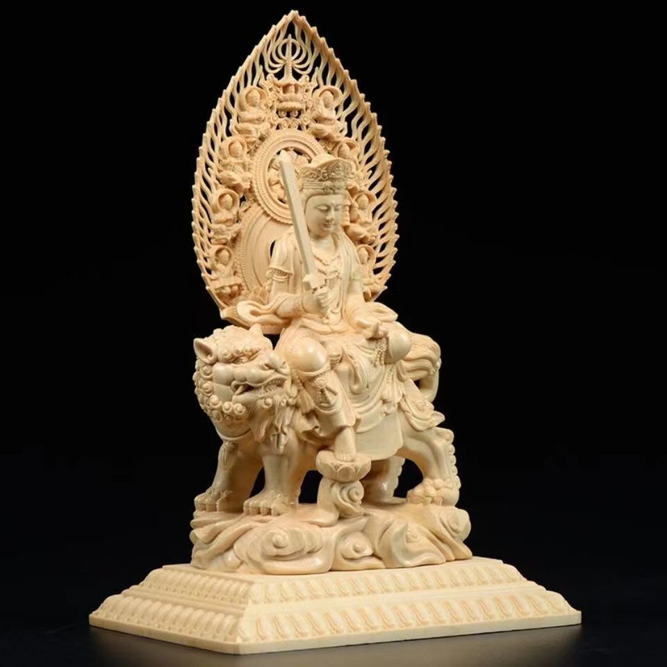 総檜材 仏教工芸品 木彫仏教 精密彫刻 極上品 仏師で仕上げ品 文殊菩薩 普賢菩薩座像の画像3