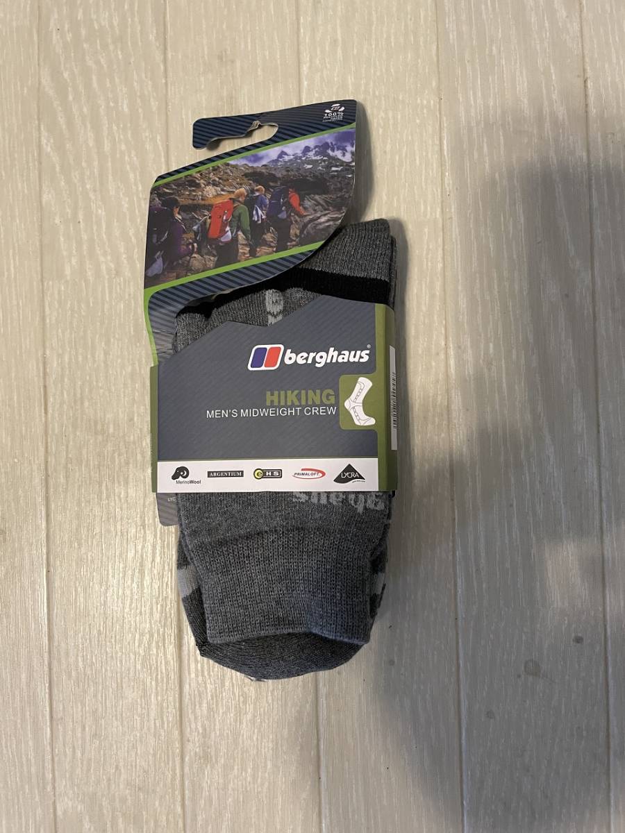 新品 英国BERGHAUS トレッキングソックス ミドルウエイト 24.5cm～27.5㎝ 灰色の画像1