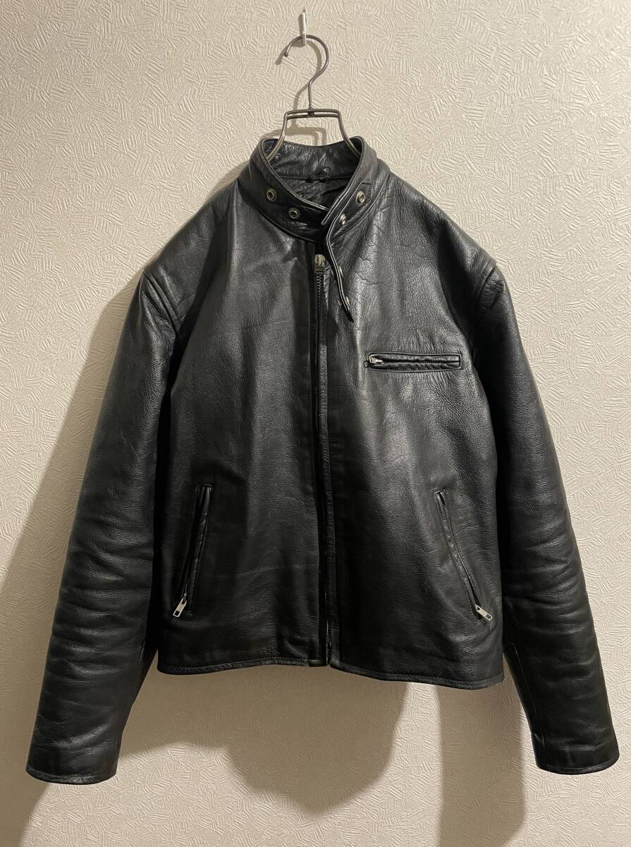 ◯ Vintage スカル サークル シングル ライダース ジャケット / レザー カウ スタッズ キルティング ドクロ ブラック 黒 Mens #Sirchive