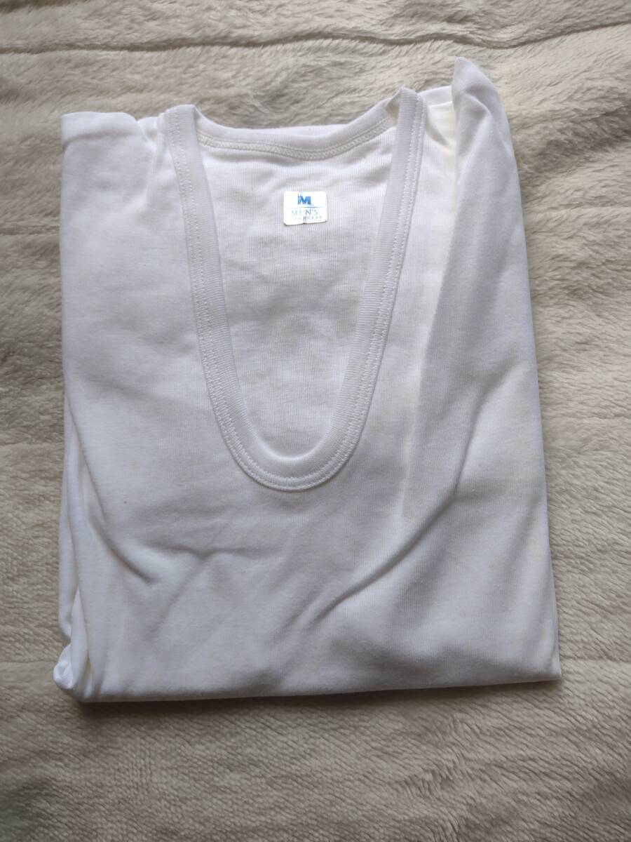 Mサイズ 綿100% 長袖丸首シャツ インナーシャツ アンダーシャツ メンズインナー 白 ホワイト 即決 の画像3