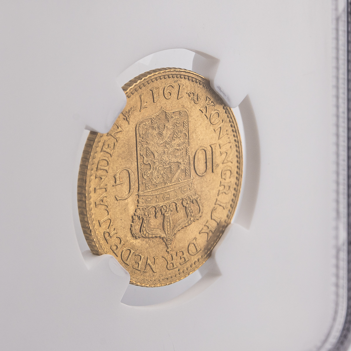 【ウィルヘルミナ女王 成年像】1917年 オランダ 10グルデン ギルダー 金貨 NGC MS66 ユトレヒト 高鑑定 mature head アンティークコインの画像9