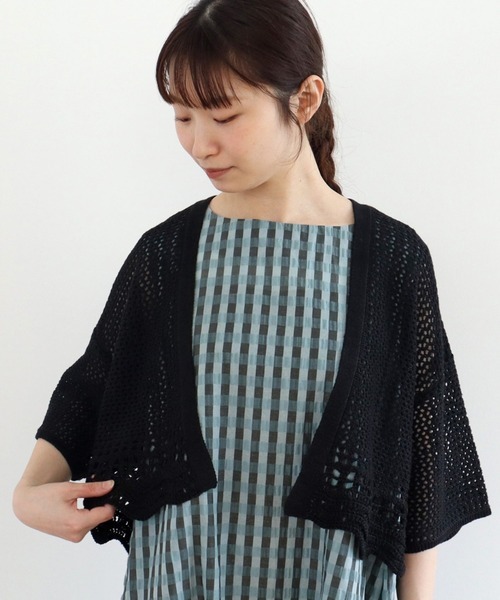 yuni ユニ リネン すかし編み ショートカーディガン ボレロ 麻100% かぎ針編み 黒 ショート丈 アトリエドゥサボン ビュルデサボンの画像5