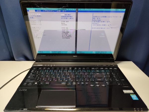 【一部ジャンク】NEC LaVie LL750/R PC-LL750RSB i7仕様(CPU等欠品) BIOS起動可能 マザーボード 液晶割れ・不良 キーボード【動作確認済】