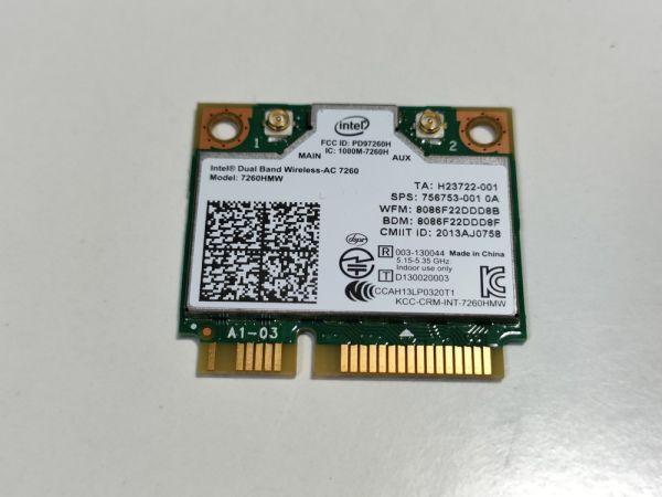 【動作確認済み】Intel Dual Band Wireless-AC 7260 7260HMW 11ac対応 Bluetooth 無線LANカード【A1-03】_画像1