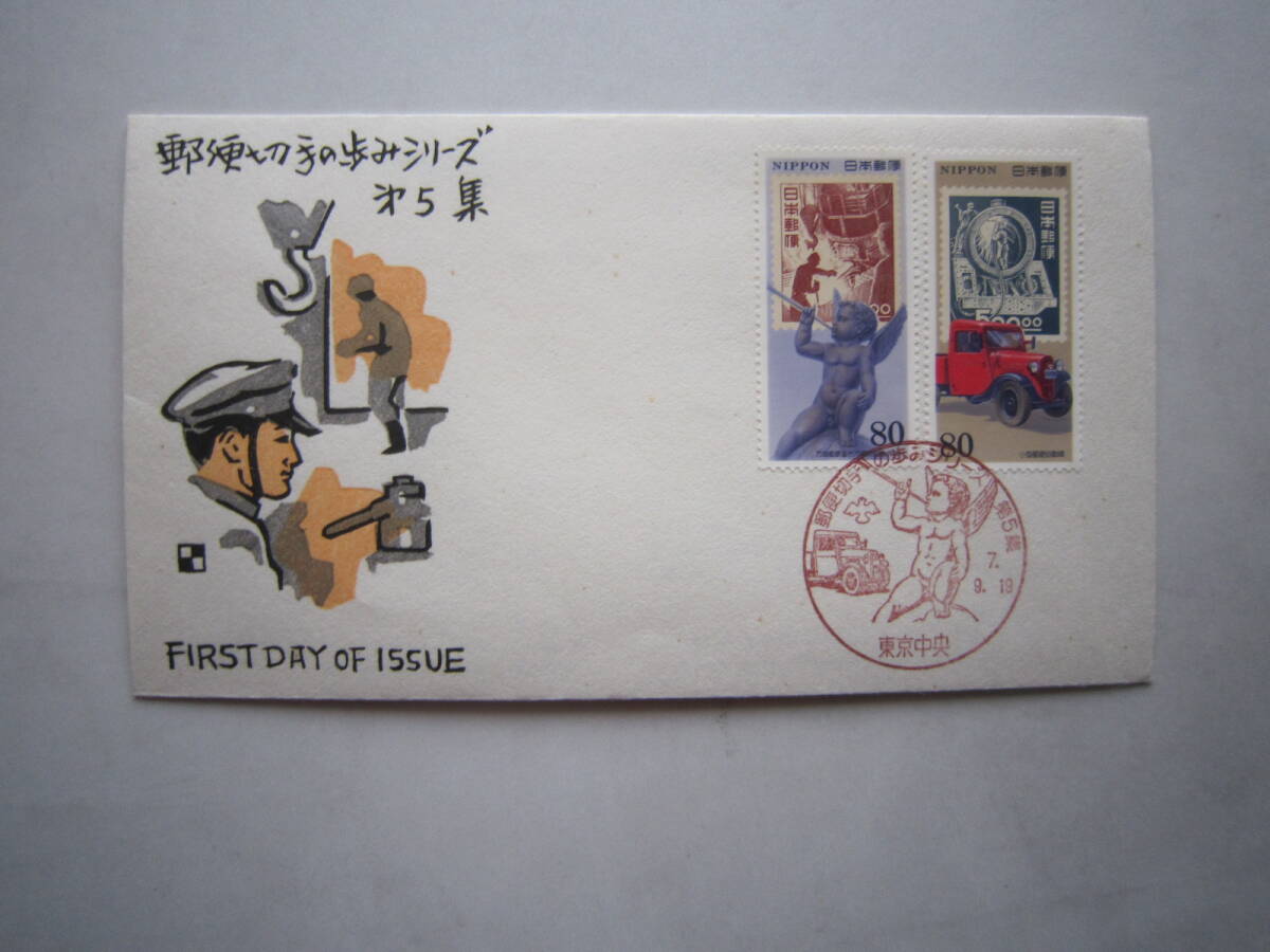 ●初日カバー 郵便切手の歩みシリーズ 第5集 電気炉100円・機関車製造500円●の画像1