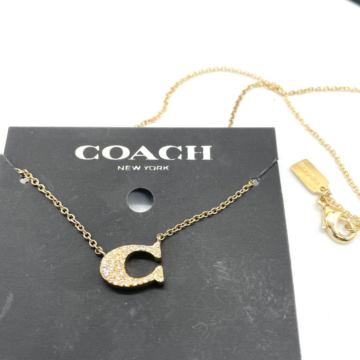 COACH コーチ Cロゴ ラインストーン ネックレス ゴールド 箱付き