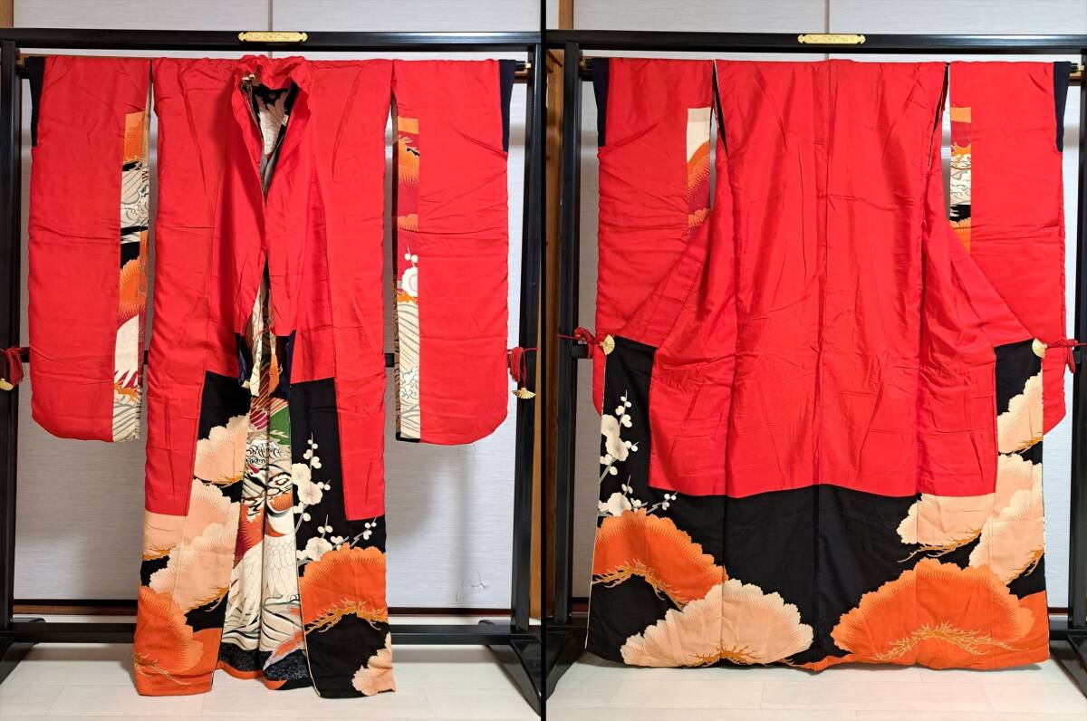 # кимоно. . рисовое поле # длина 164 античный натуральный шелк кимоно с длинными рукавами . широкий воротник товар с некоторыми замечаниями чёрный кимоно с длинными рукавами переделка коллекция предназначенный #.18S01
