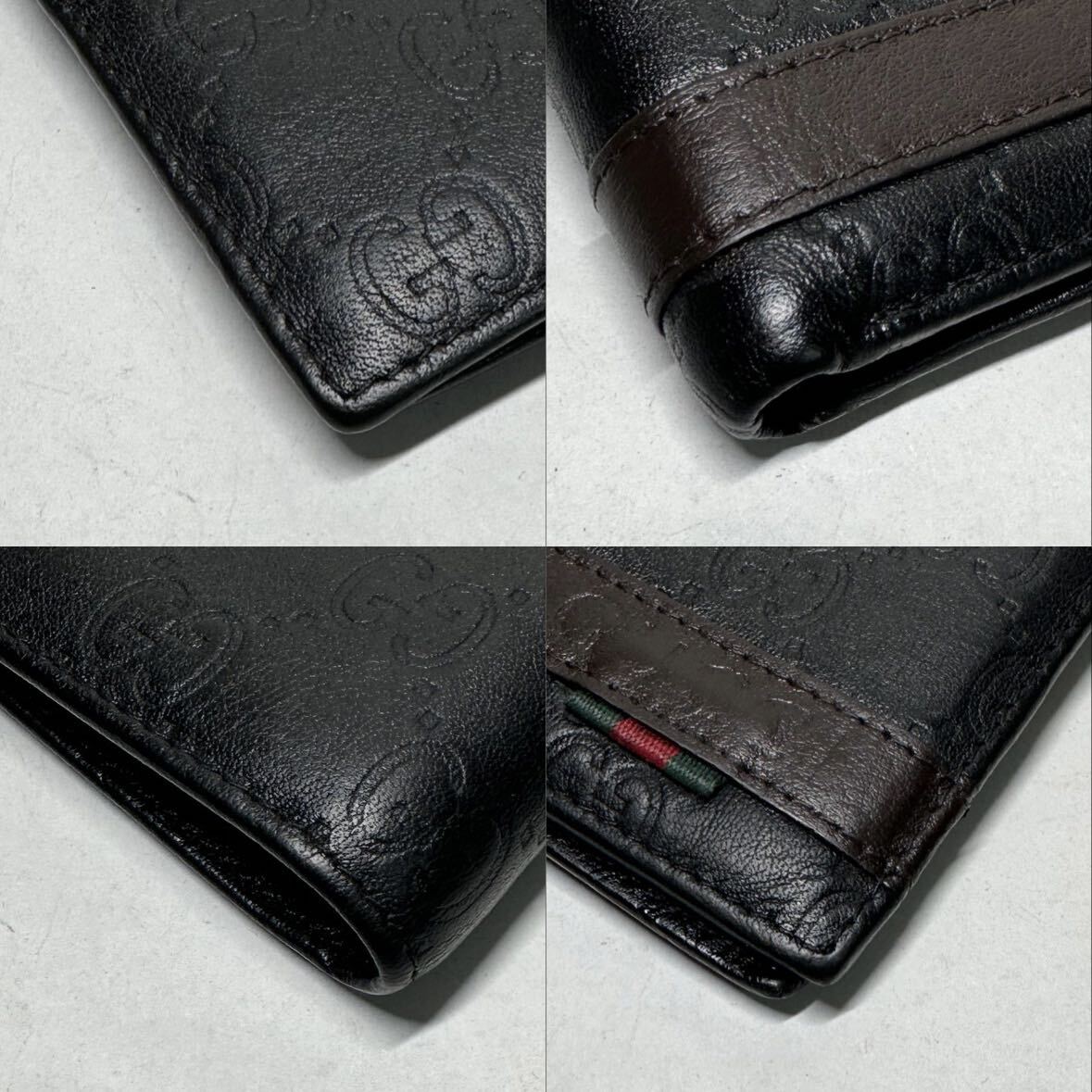 GUCCI 財布 二つ折り 札入れ ブラック グッチシマ シェリーラインの画像8