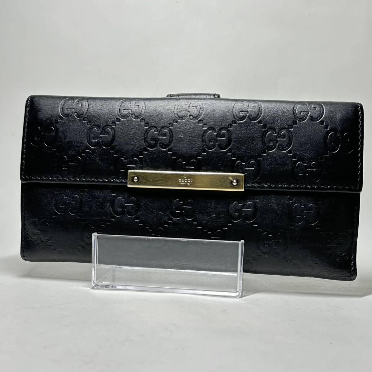 正規品　GUCCI グッチ　GG 長財布　シマレザー　メタルロゴ　ブラック　ウォレット Wホック _画像2