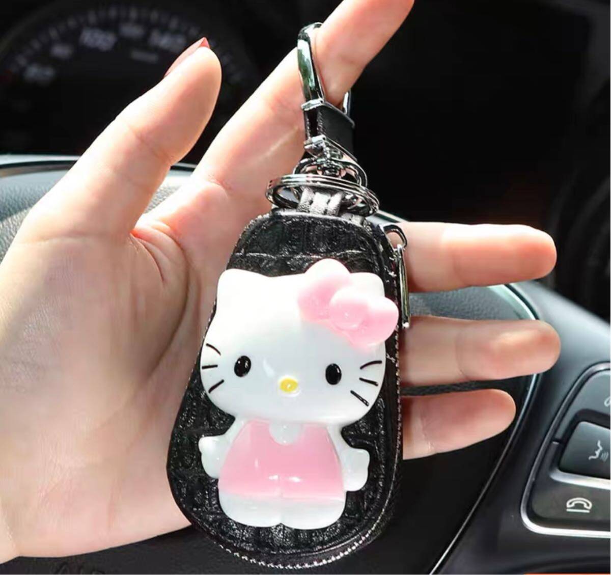 ハローキティ キーケース　Hello kittyキーケース自動車　リモコンキーケース　革　ジッパー　キティちゃん濃いピンク_画像5