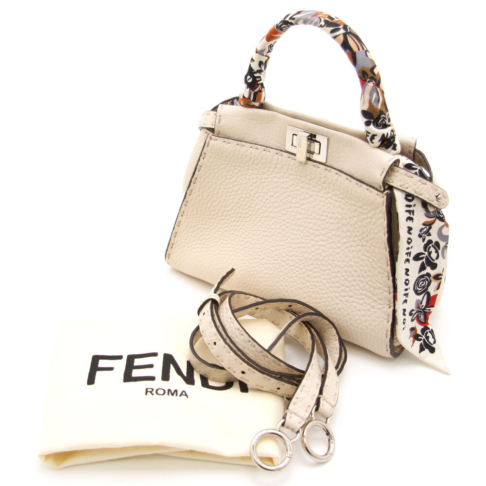 中古良品 フェンディ ハンドバッグ PEEKABOO SELLERIA セレリア ピーカブー スモール スカーフ付 8BN244 ベージュ FENDI イタリア製_画像10