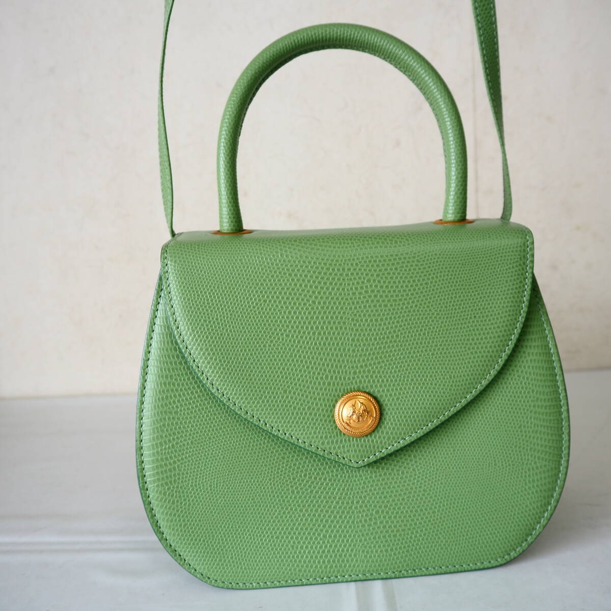 * beautiful goods * France made *DIDIER LAMARTHE/ llama ruto*2way* Lizard type pushed . leather * handbag * bag * mint green *