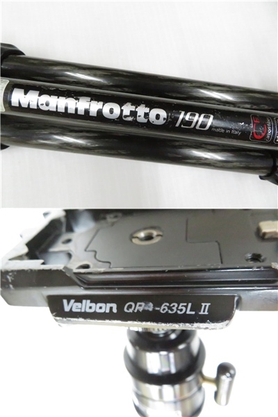 4J422SZ◎Manfrotto　190　マンフロット　三脚 / 雲台　Velbon ベルボン　QRA-635LⅡ　ケース付◎中古品