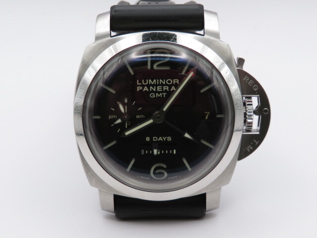 4K066SZ◎パネライ PANERAI ルミノール1950 8デイズ GMT OP7009 シルバー/ブラック文字盤 腕時計◎中古_画像1