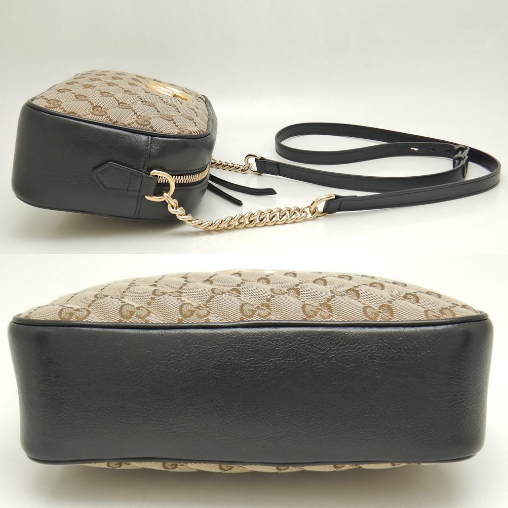 GUCCI グッチ チェーンショルダーバッグ 447632 GGマーモント GGキャンバスxレザー ベージュ ブラック/251623【中古】_画像4