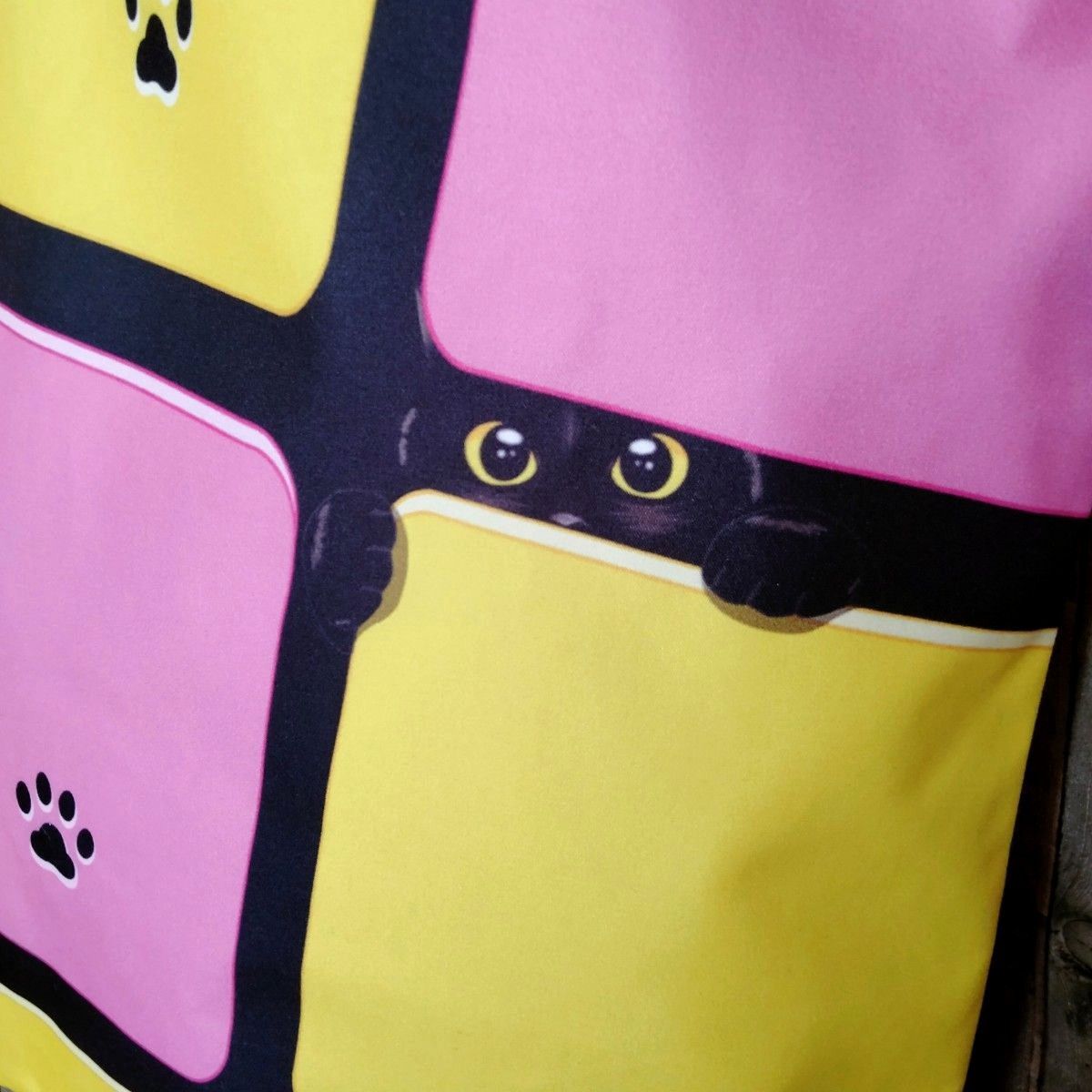 【トートバッグ 2点セット】　黒猫　パープル＆グリーン+イエロー＆ピンク　ファスナー式　エコバッグ　24時間以内発送　猫　ねこ