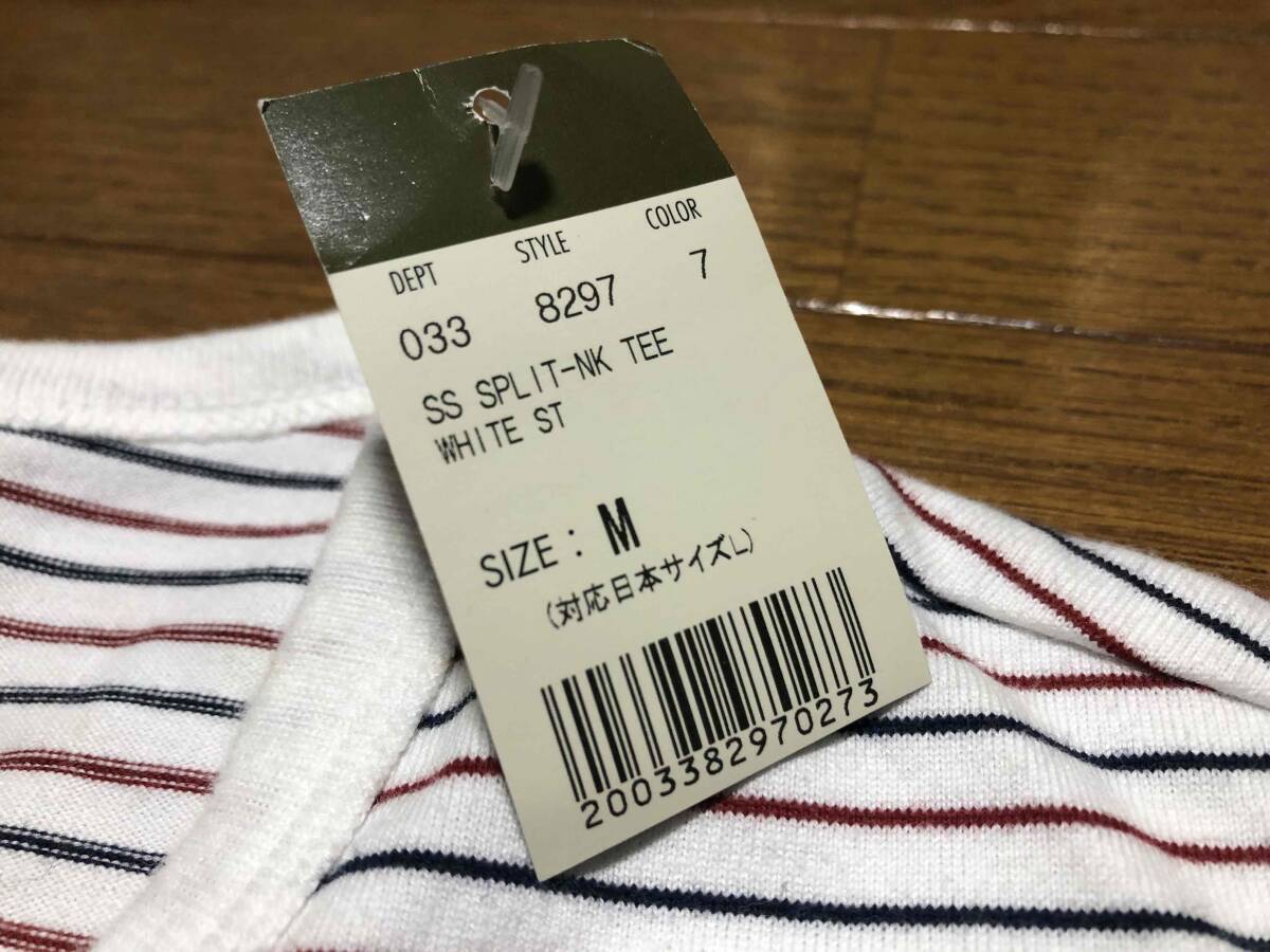 ★未使用タグ付き★Eddie Bauer エディーバウアー ★キーネックTシャツ★白ベースボーダー★M（日本のLサイズ）★送料230円★_画像4