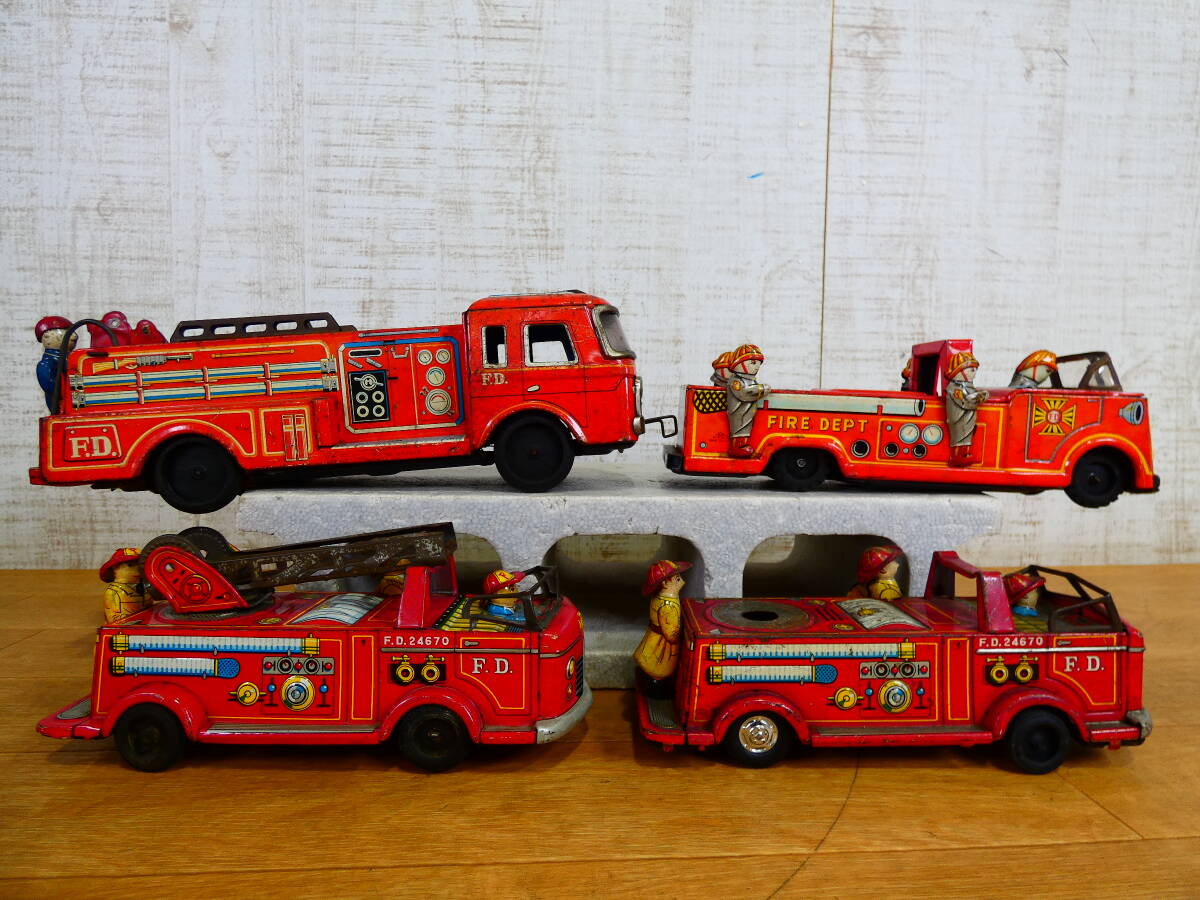 ◎ジャンク 当時もの レトロ玩具 ブリキ玩具 消防車両 14台セット まとめて サイズいろいろ 約2kg 詳細不明 破損・欠損あり ＠100(3)の画像5