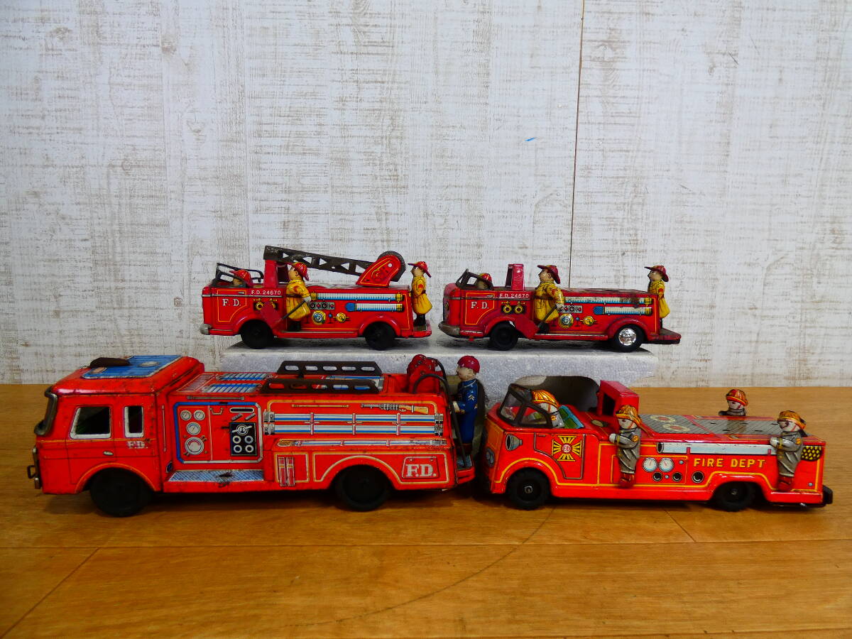 ◎ジャンク 当時もの レトロ玩具 ブリキ玩具 消防車両 14台セット まとめて サイズいろいろ 約2kg 詳細不明 破損・欠損あり ＠100(3)の画像4