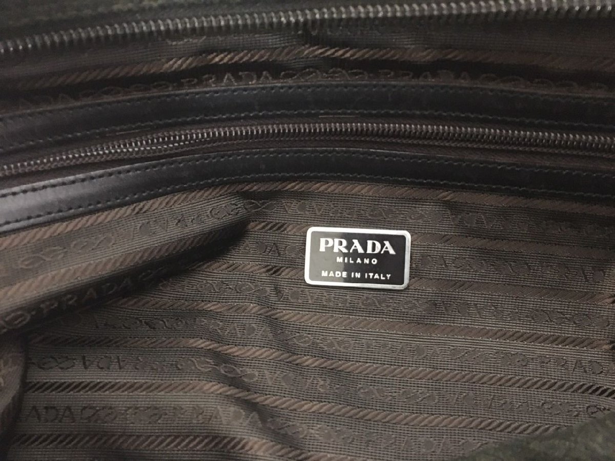 【D-1728】PRADA プラダ ブリーフケース ショルダー ビジネス バッグ 2way ウール 三角プレート A4収納 ギャランティ【千円市場】の画像5