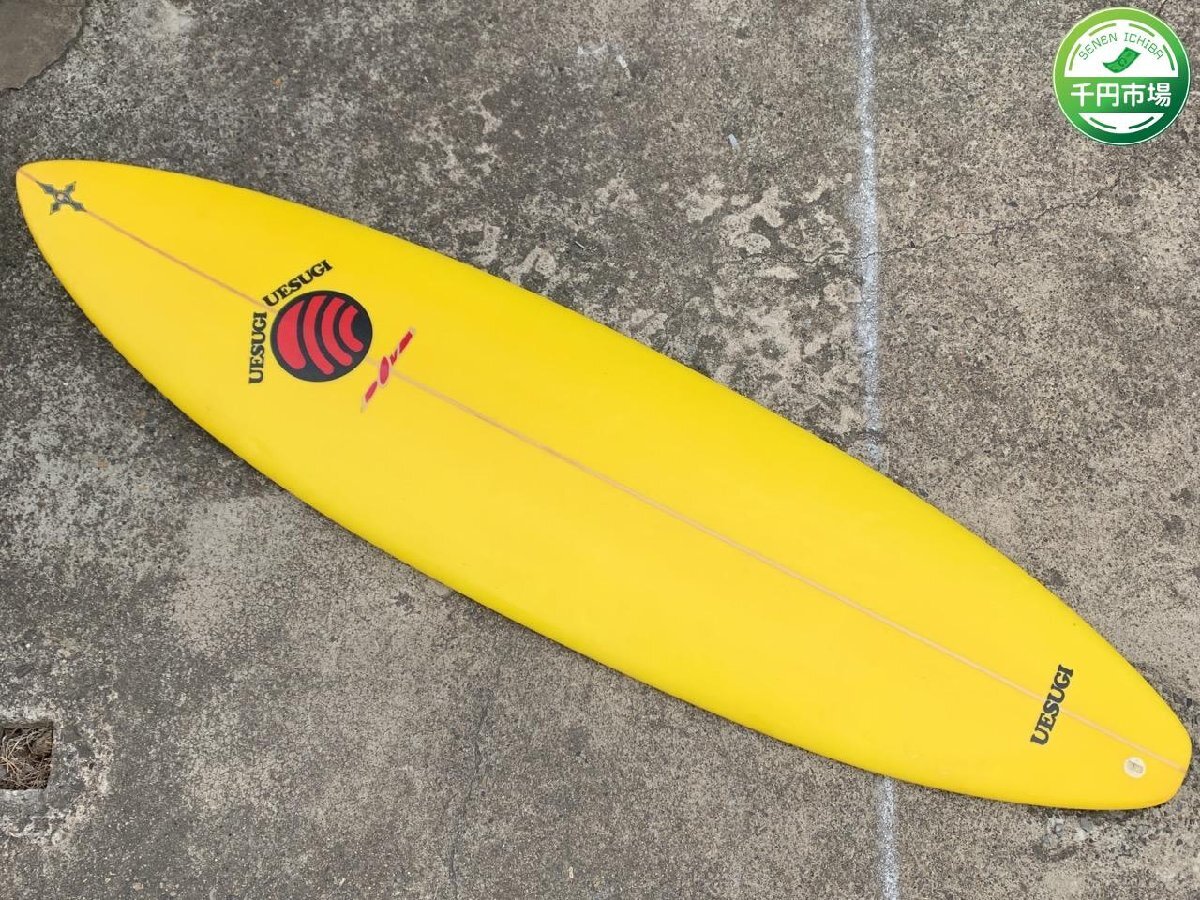 [YI-1071] beautiful goods uesugi surfboard surfing approximately 224cm(7*4) Tokyo Katsushika-ku direct .[ thousand jpy market ]
