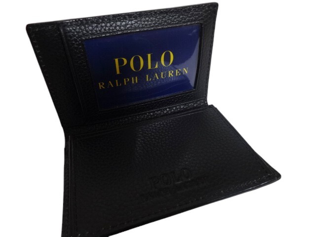  новый товар не использовался стандартный товар POLO RALPH LAUREN Polo Ralph Lauren футляр для визитных карточек чехол для проездного билета карта inserting мульти- кейс Logo печать натуральная кожа черный чёрный 