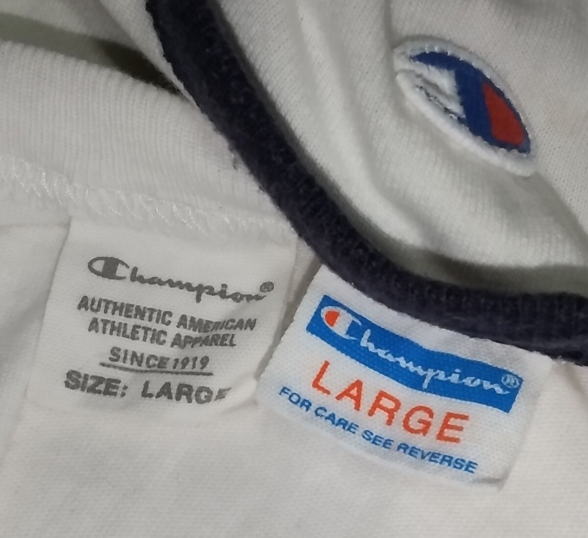 ☆Champion チャンピオン 半袖Tシャツ メンズ サイズ L 2枚スポーツ ウェア ティー白ホワイト紺色ネイビー シンプル ロゴ C3-H492 C8-H30CRの画像3