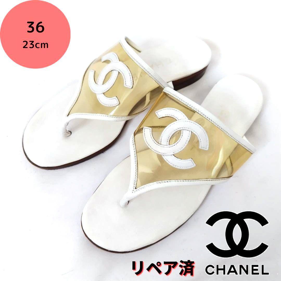 良品CHANEL【シャネル】ココマーク クリア トングサンダル 白_画像1