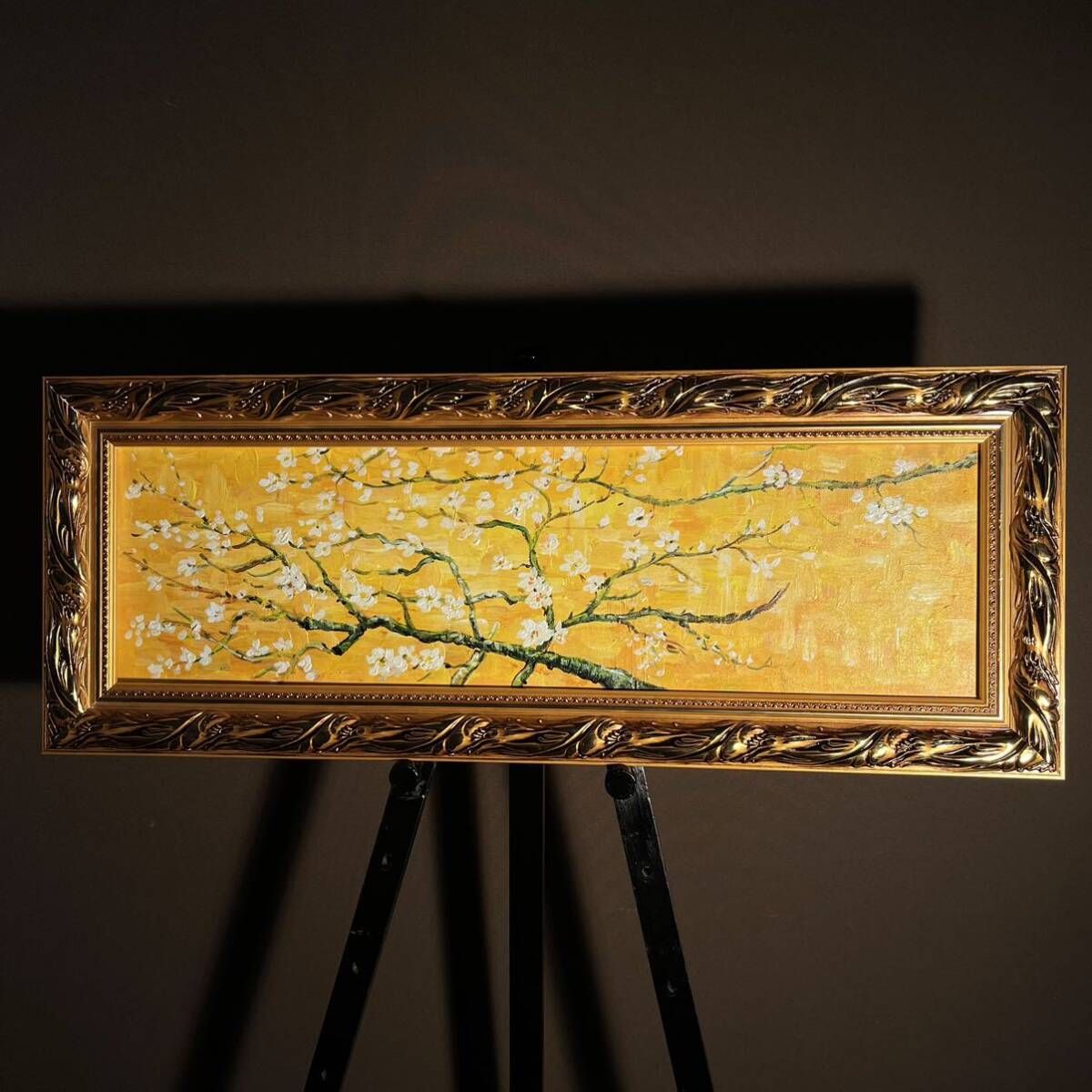 手書き油絵 ゴッホ 花咲くアーモンドの枝 額付き インテリア 油彩画の画像2