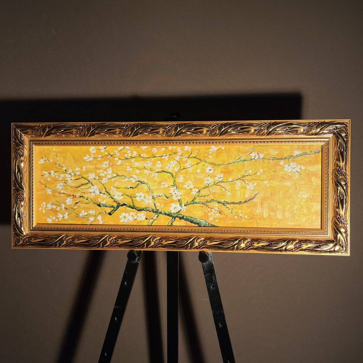 手書き油絵 ゴッホ 花咲くアーモンドの枝 額付き インテリア 油彩画の画像1