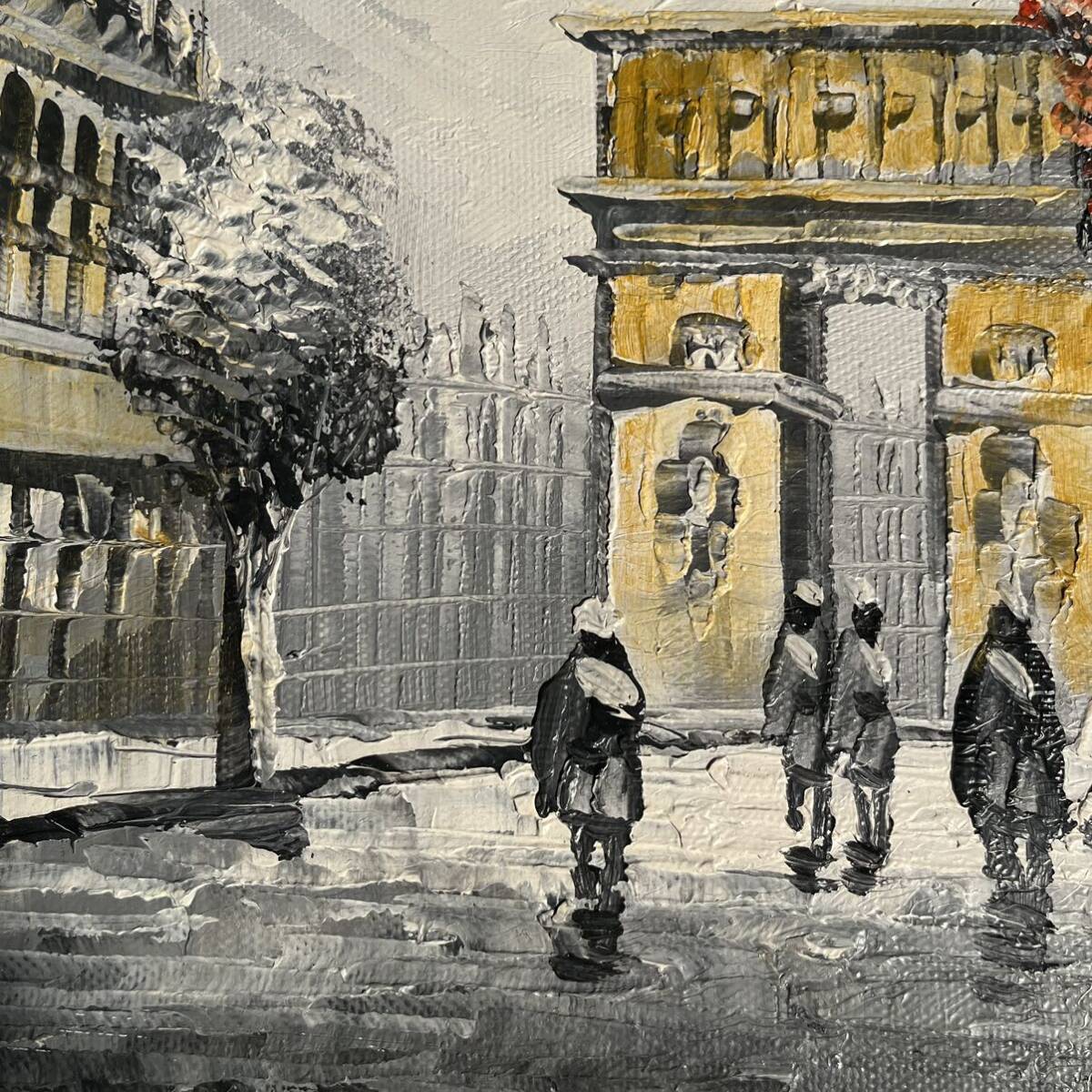 手書き油絵 パリの風景 凱旋門 絵画 額付き インテリア 油彩画_画像4
