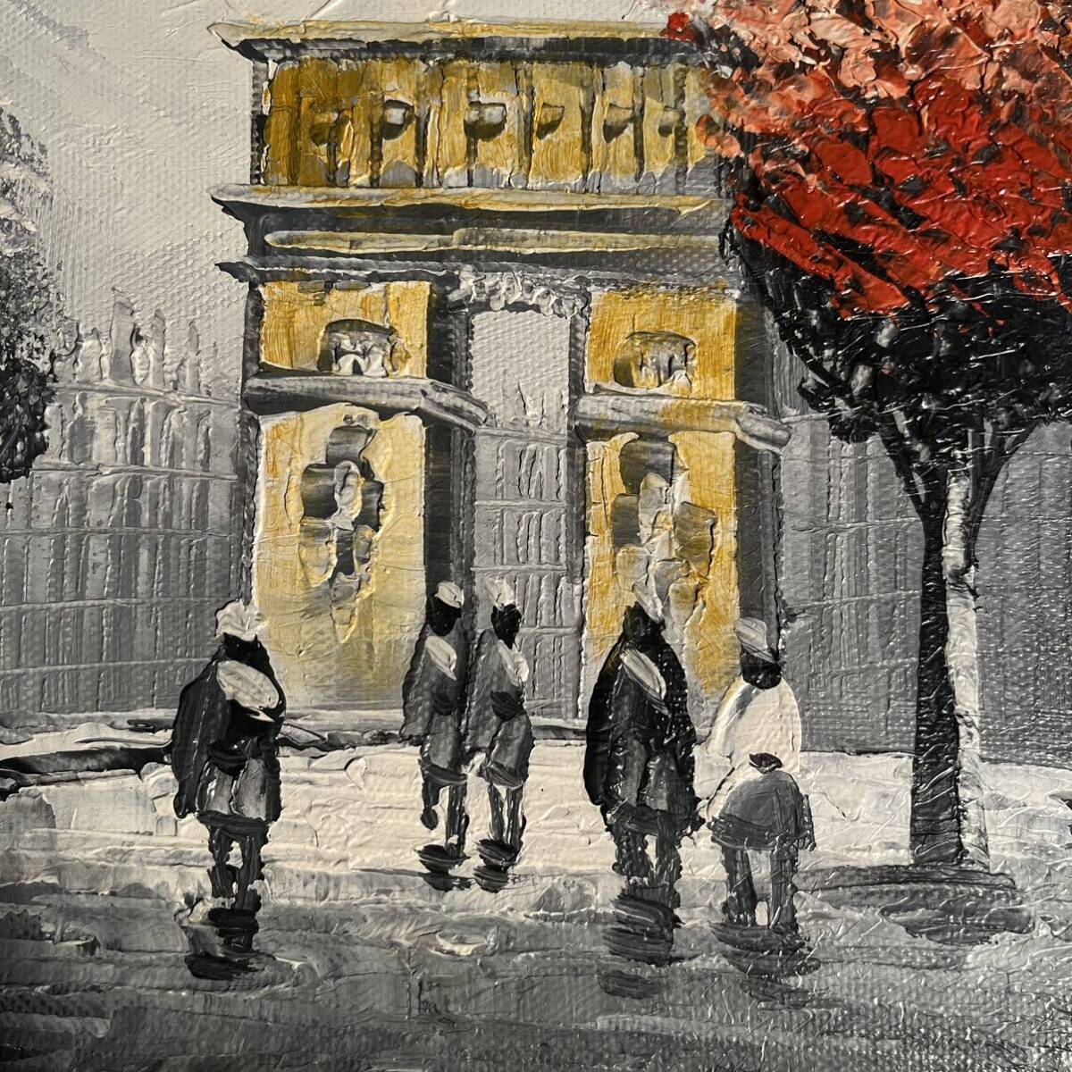 手書き油絵 パリの風景 凱旋門 絵画 額付き インテリア 油彩画_画像5