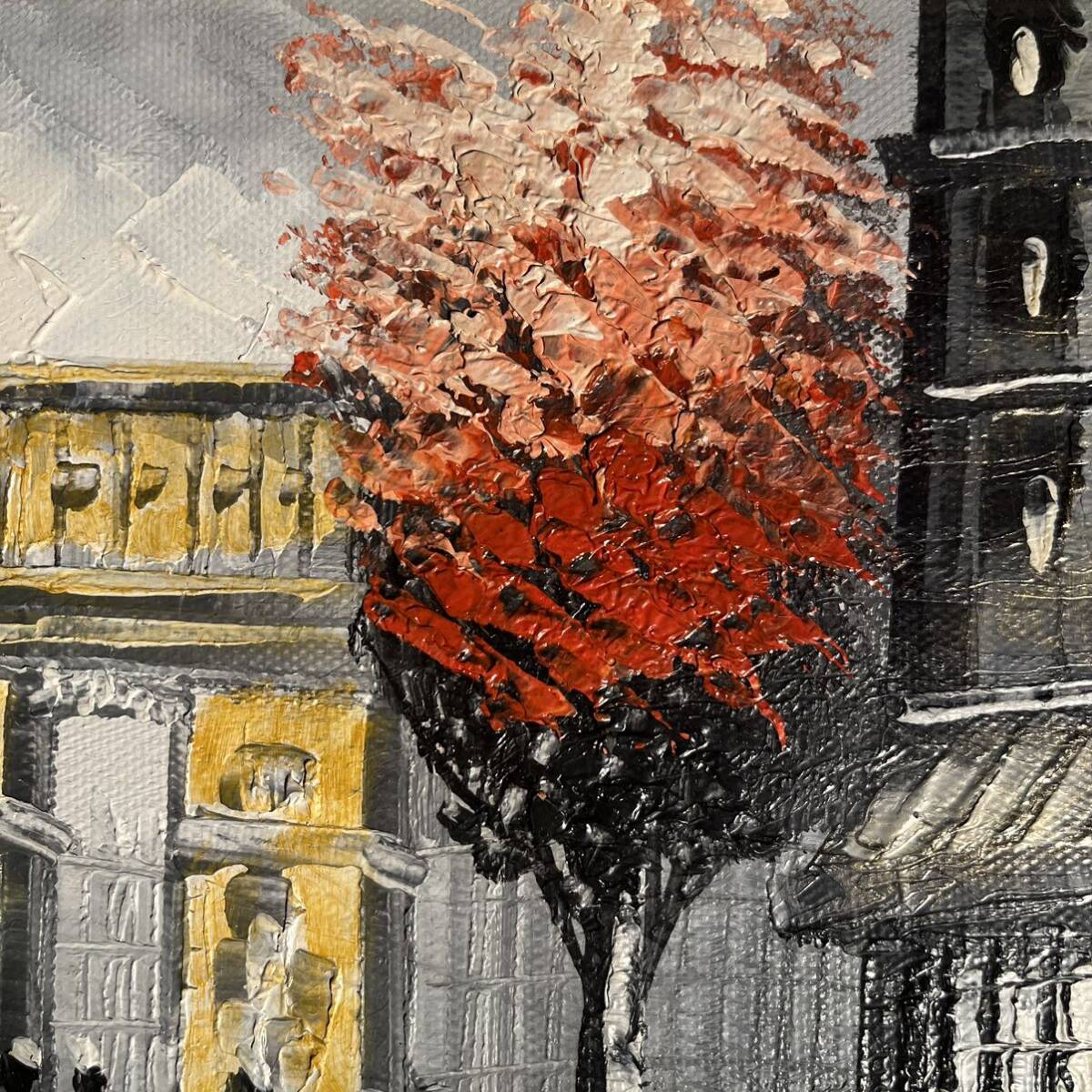 手書き油絵 パリの風景 凱旋門 絵画 額付き インテリア 油彩画_画像8