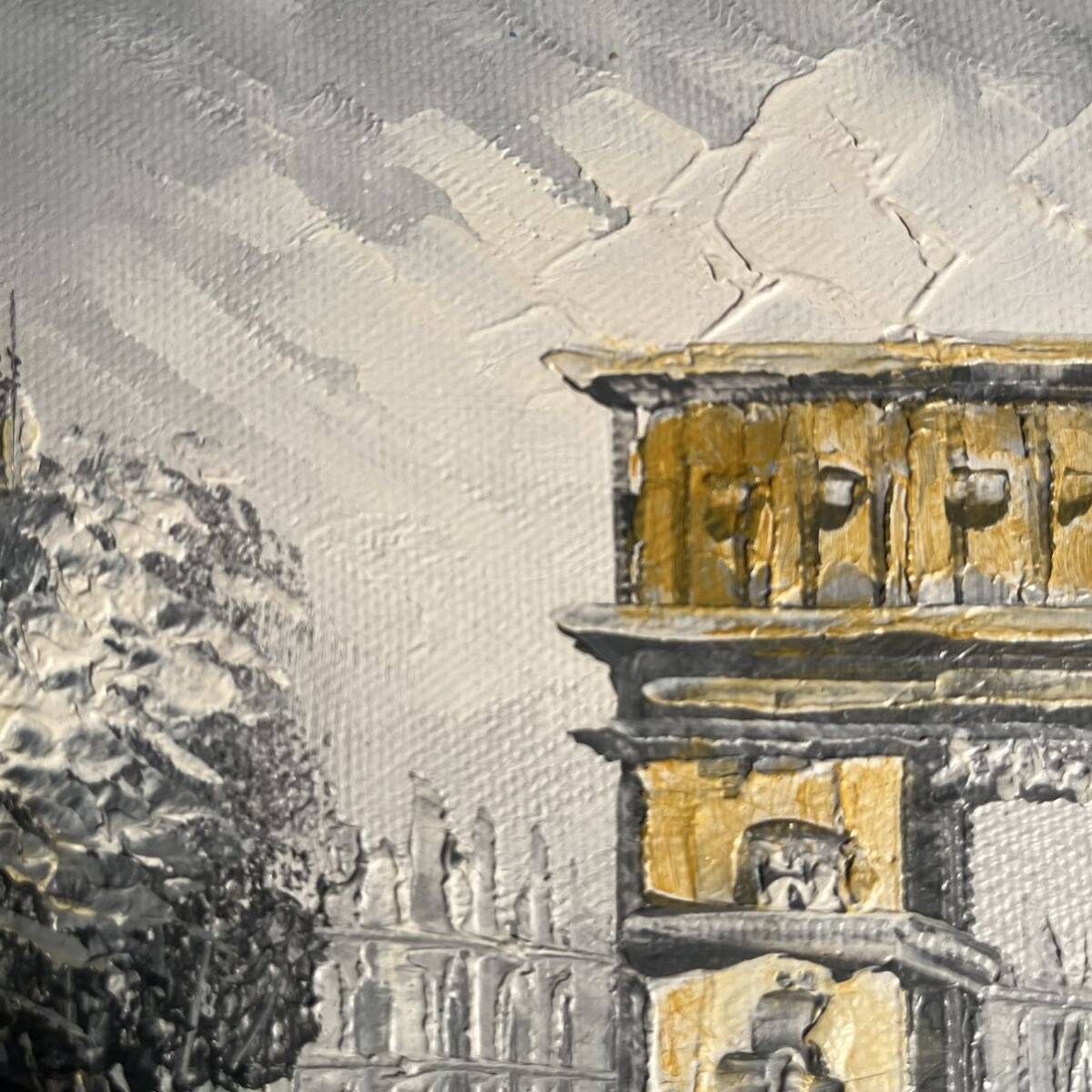 手書き油絵 パリの風景 凱旋門 絵画 額付き インテリア 油彩画_画像7
