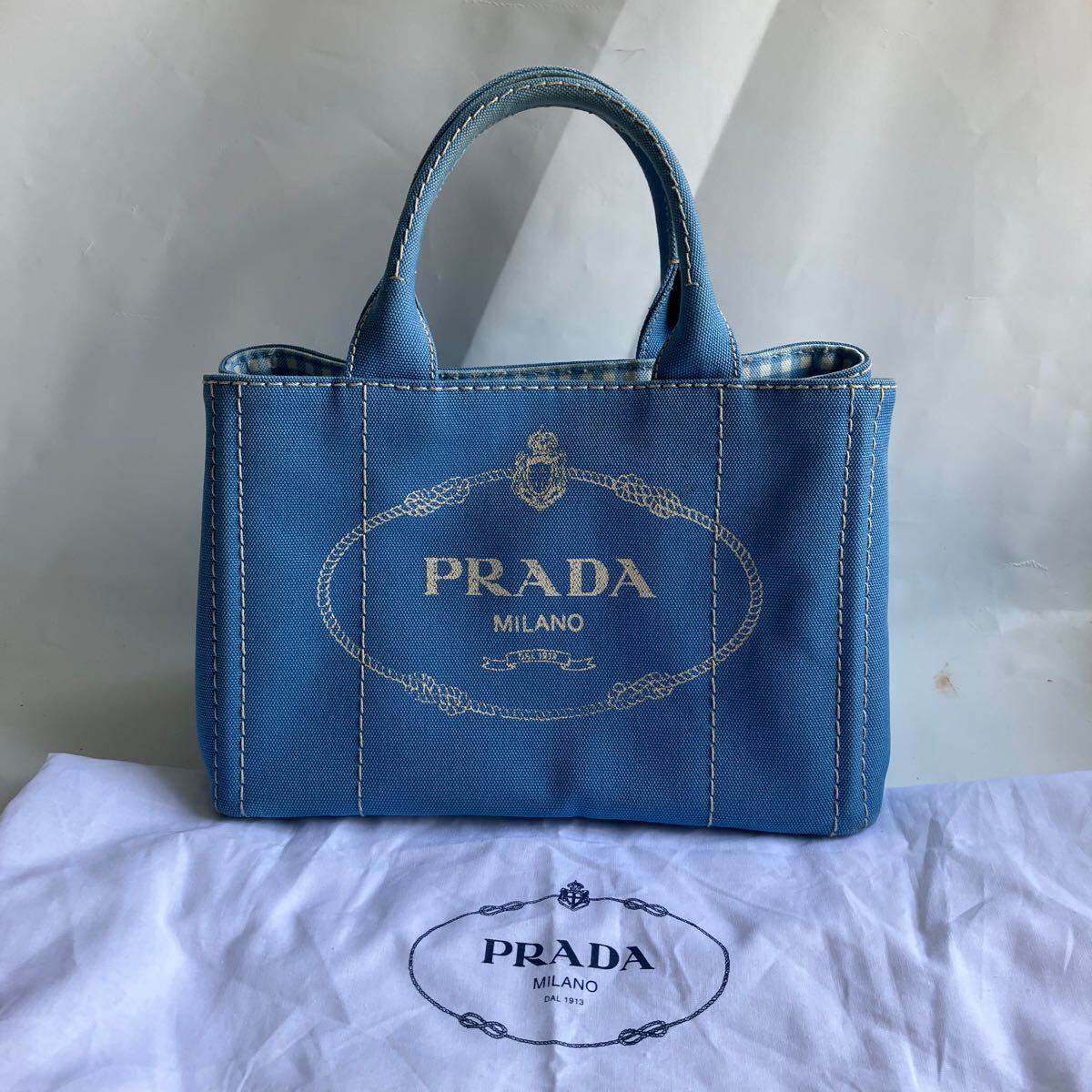 □【500円スタート】PRADA プラダ カナパ トートバッグ 2WAY ショルダーバッグ チェック 美品の画像1