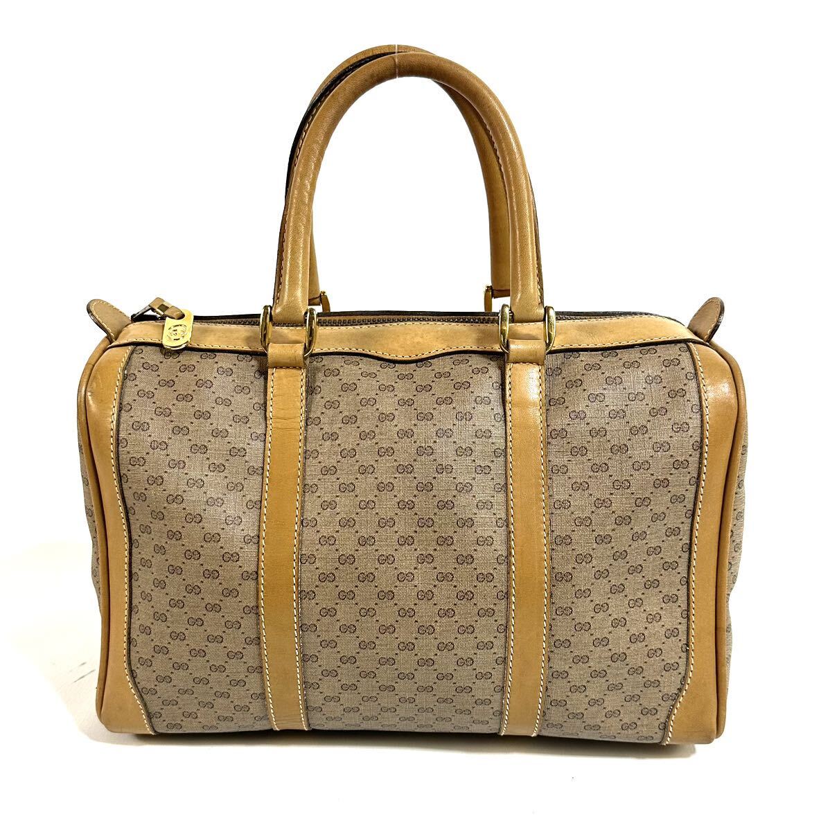 [ beautiful goods ]GUCCI Old Gucci GG pattern total pattern PVC leather Mini Boston bag handbag 98.002.3.0468 Gold metal fittings Italy made 