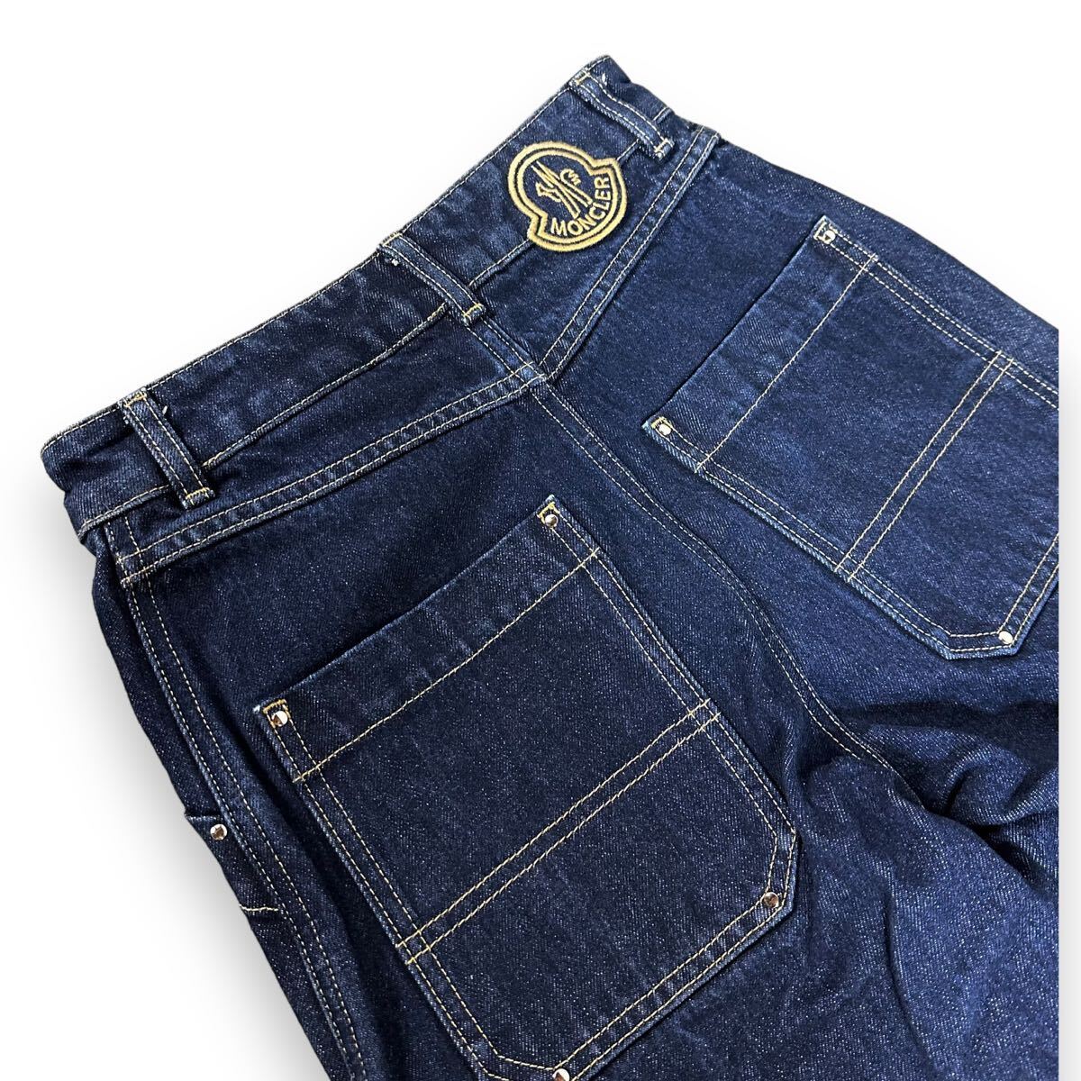 【美品】MONCLER モンクレール PANTALONE ワーク ワイド デニム パンツ ジップフライ ワッペン インディゴ 38サイズ イタリア製の画像5