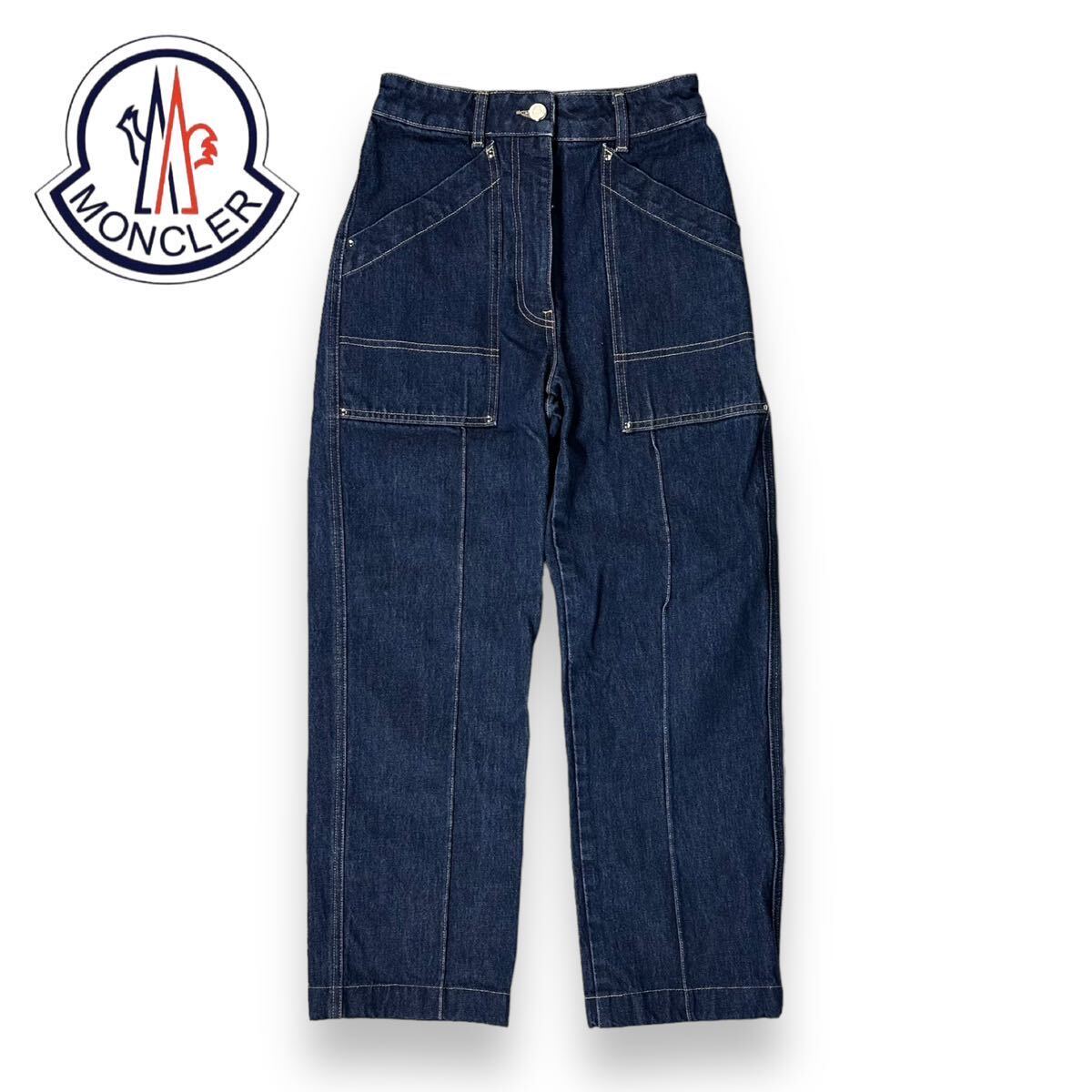 美品】MONCLER モンクレール PANTALONE ワーク ワイド デニム 美品】MONCLER モンクレール PANTALONE ワーク ワイド デニム