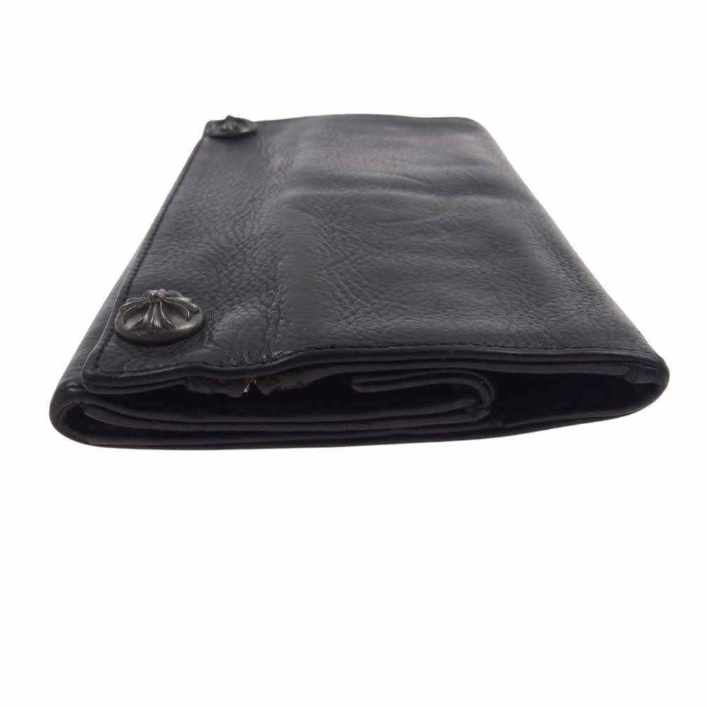 CHROME HEARTS クロムハーツ（原本無） LONG WALLET グリーシー クロスボタン レザー ロング ウォレット ブラック系【中古】_画像3