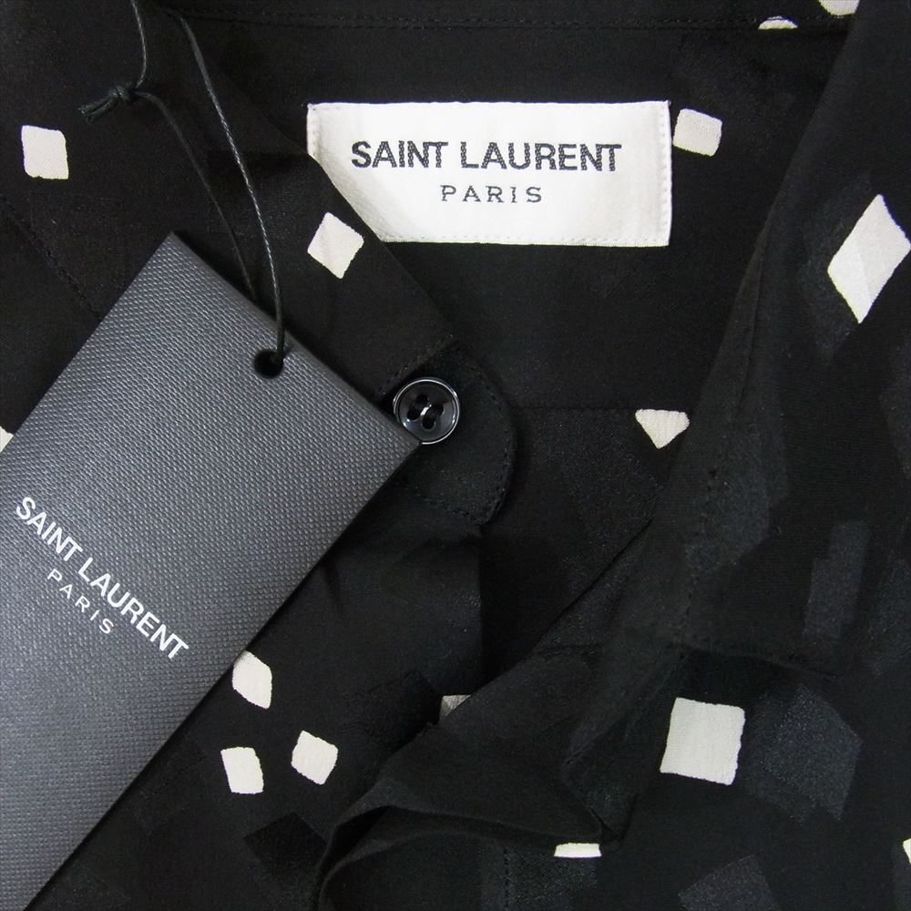 SAINT LAURENT サンローラン 564172 Y1A80 シルク100％ スクエア ドット 比翼 長袖シャツ ブラック系 37【極上美品】【中古】_画像3