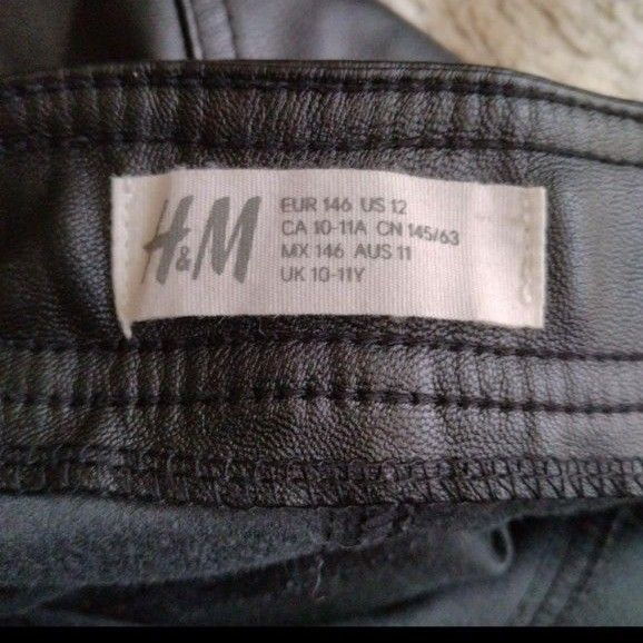 H&M　キッズ　146cm  スカート 革　ブラック