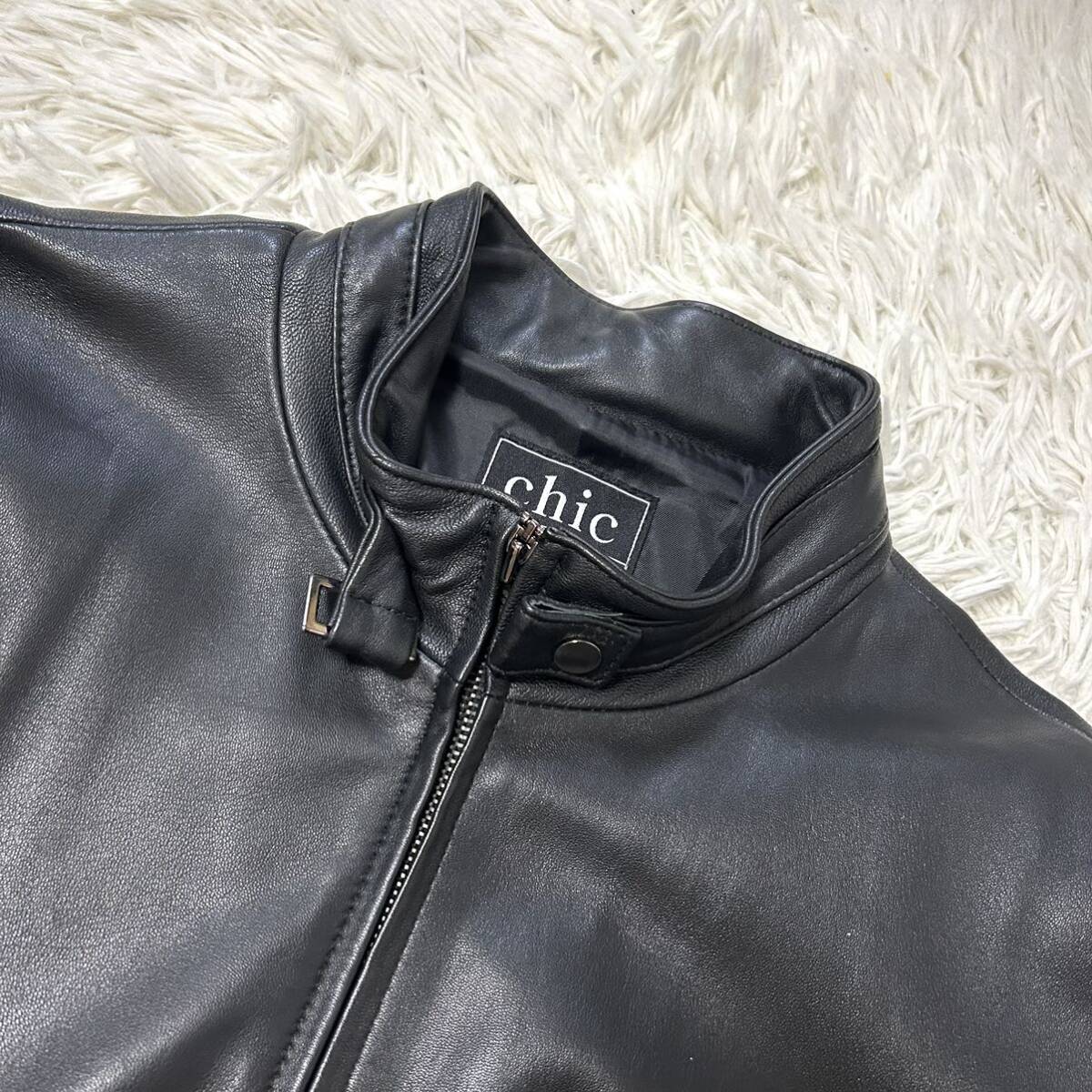 シックレザー【希少なサイズ】CHIC LEATHER レザージャケット ライダースジャケット シングル ラムレザー ブラック XL相当の画像3