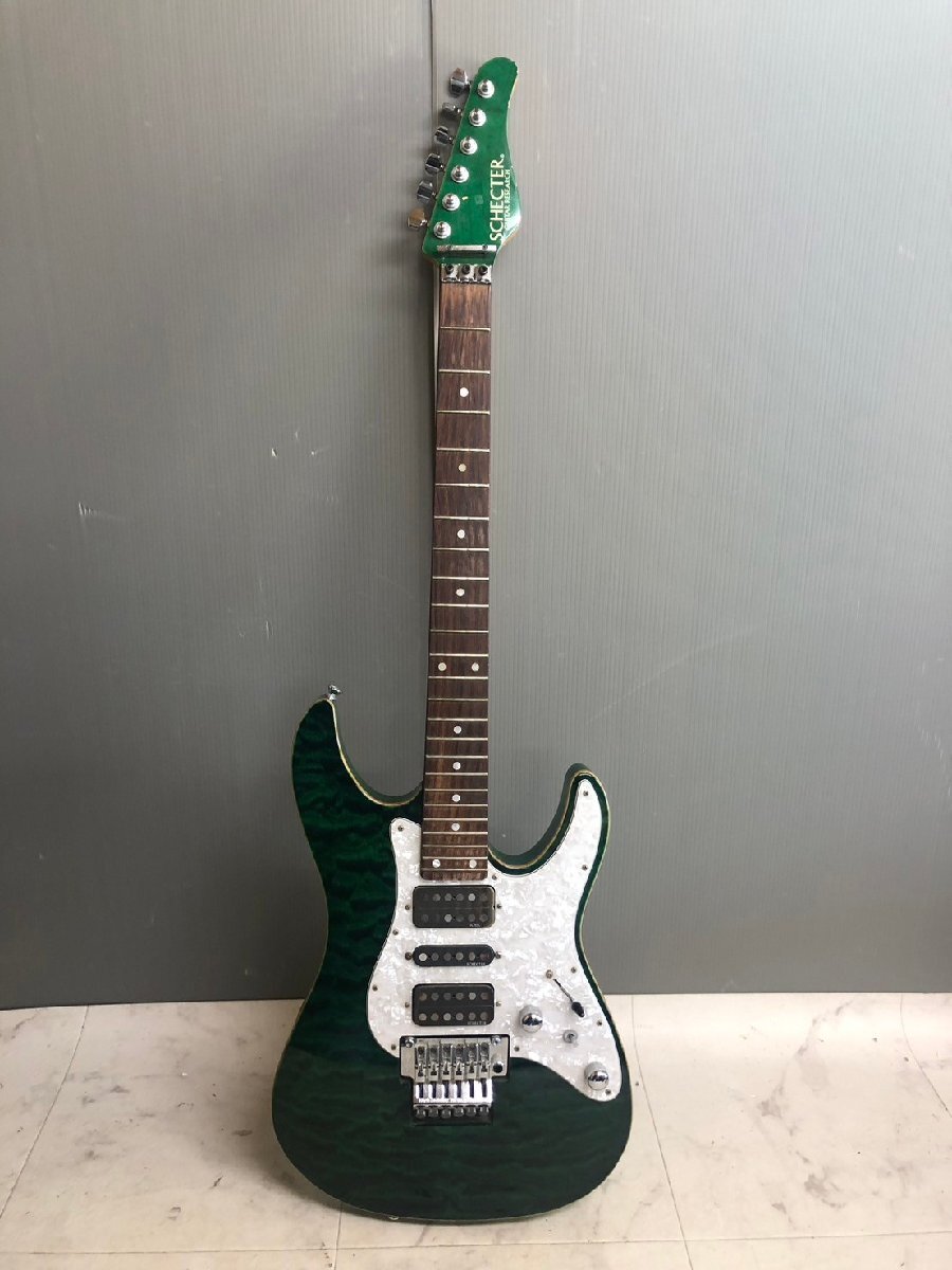 NI040010◆SCHECTER シェクター◆エレキギター 弦無し ジャンク扱い GRN グリーン 弦楽器 ソフトケース付き 直取歓迎！の画像1