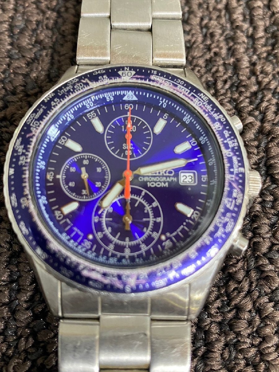 NI040132◆SEIKO セイコー◆腕時計 7T92-0CF0 クオーツ アナログ ラウンド ネイビー ブルー シルバー クロノグラフ※ジャンク_画像2