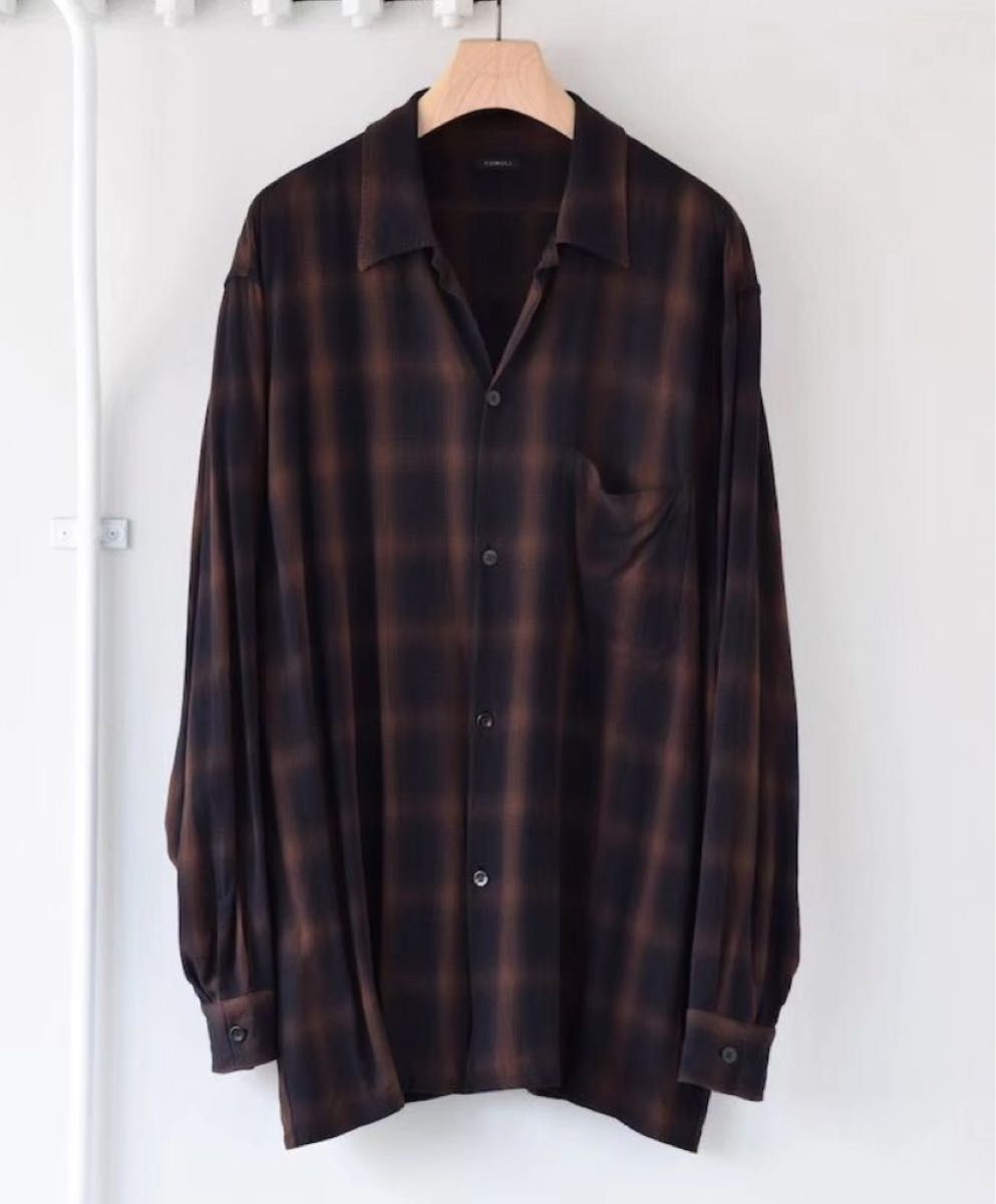 comoli 24ss COMOLI レーヨンチェック オープンカラーシャツ 3番 comoli 24ss COMOLI レーヨンチェック オープンカラーシャツ 3番
