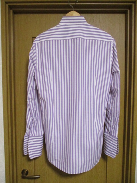 ゆうパケット可 イタリア製 ORIAN オリアン ロンドンストライプ ダブルカフス ワイドカラー ドレスシャツ Sの画像3