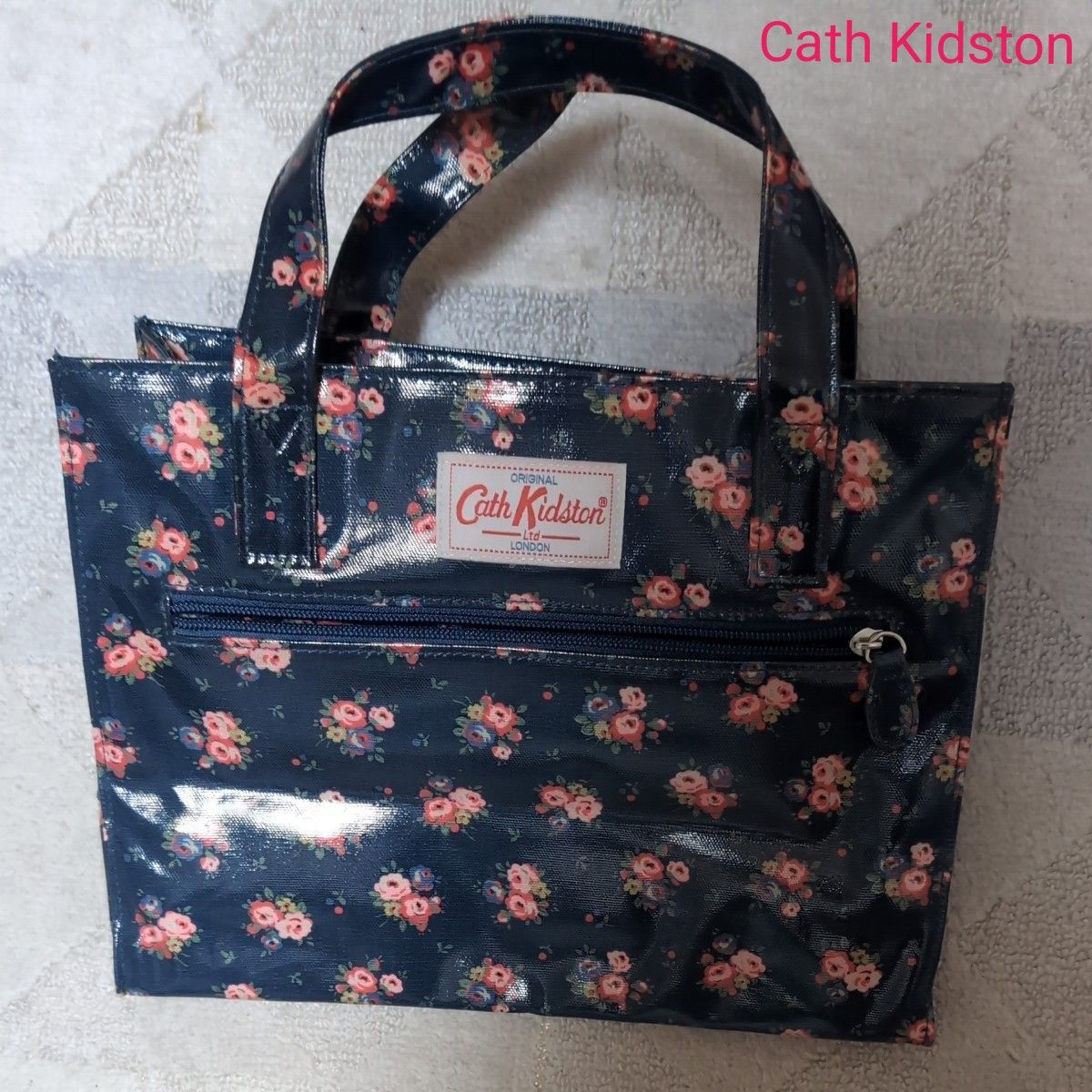 美品 Cath Kidston キャスキッドソン ミニトートバッグ 花柄 ネイビー